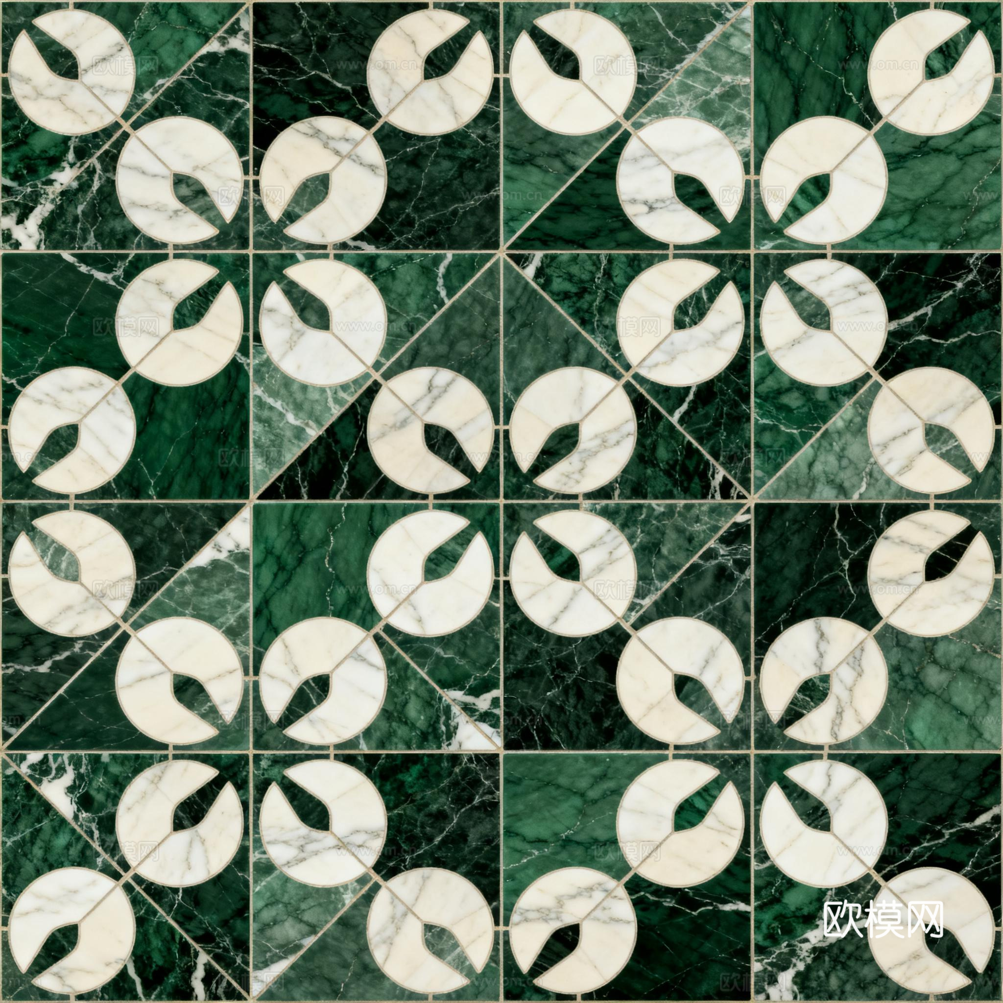 绿白色石材拼花 花卉图案水切刀拼花石材 绿色石材拼花马赛克