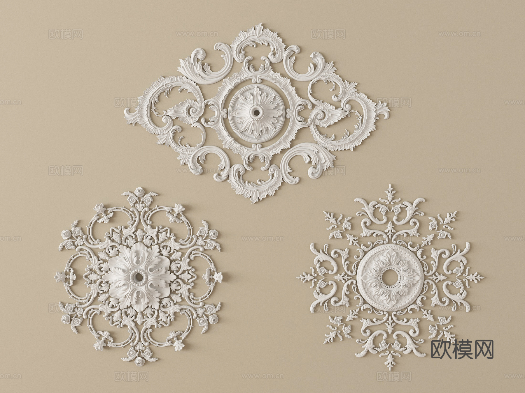 法式雕花石膏灯盘 吊灯雕花石膏基座su模型