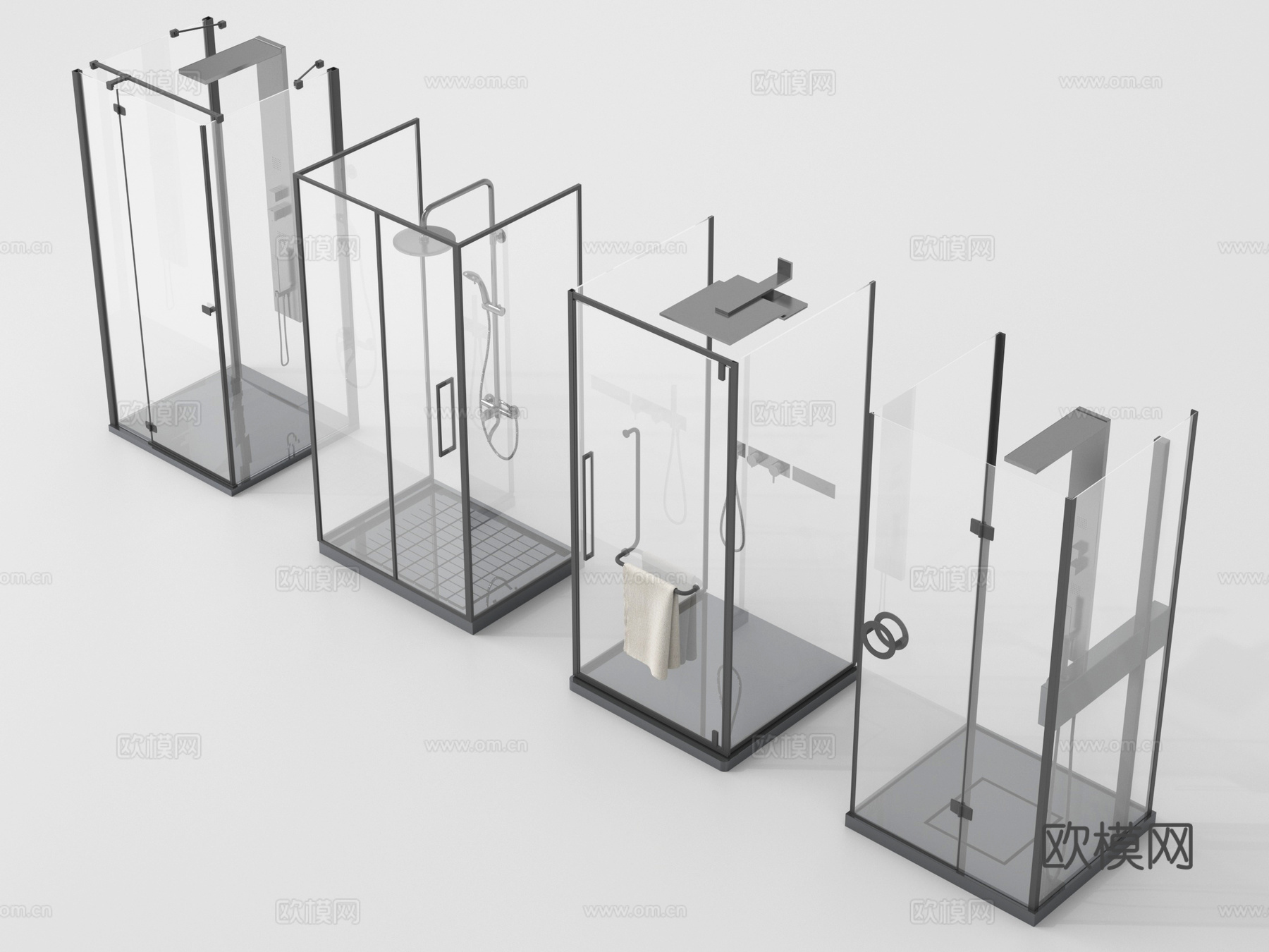 现代淋浴房 淋浴间 花洒淋浴 玻璃隔断su模型su模型