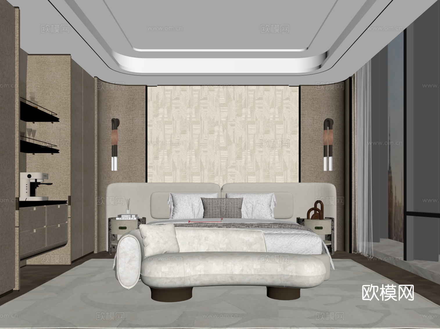 现代酒店客房 套房 卧室su模型