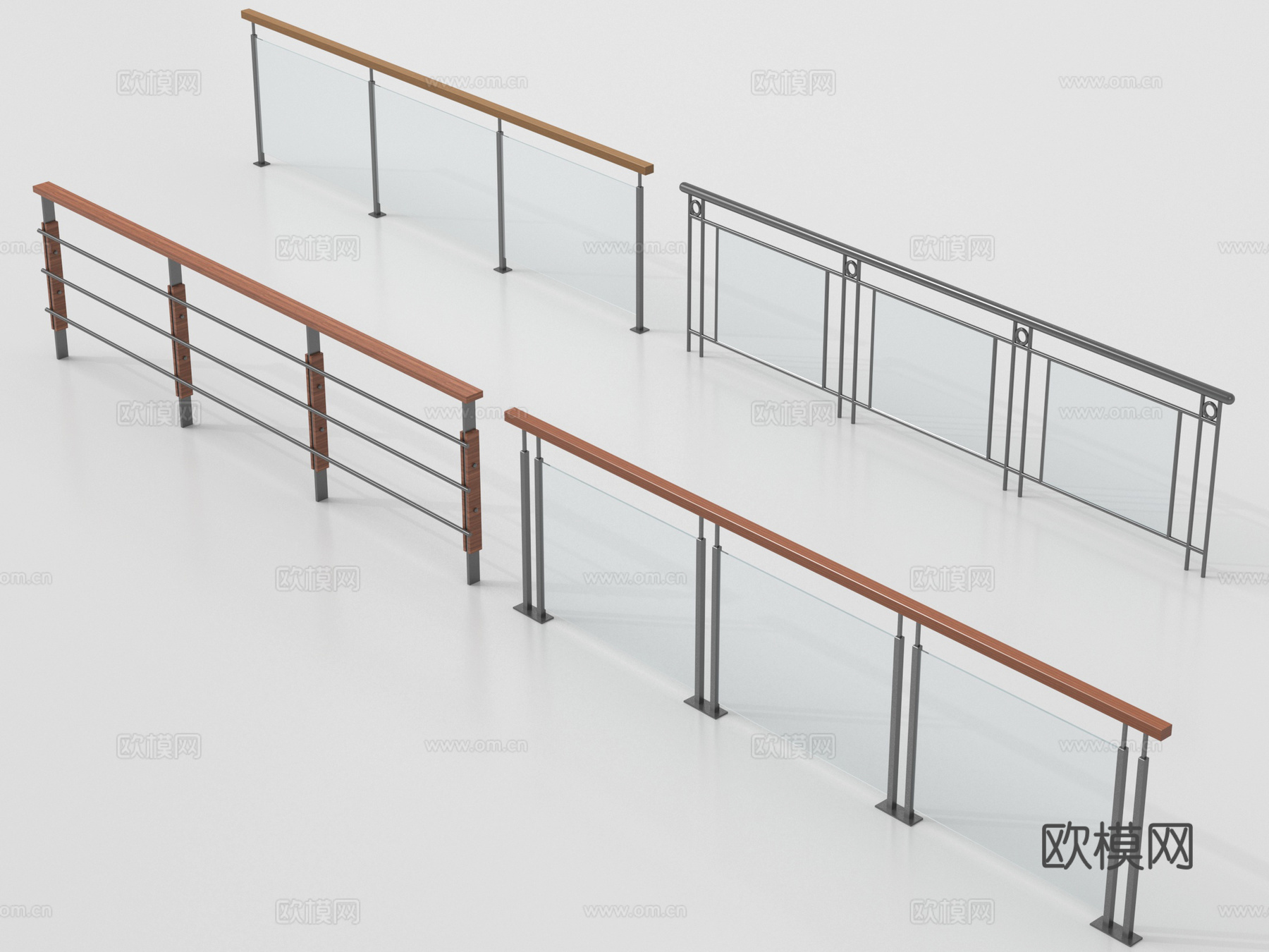 现代围栏护栏 玻璃栏杆 护栏 扶手 阳台护栏su模型