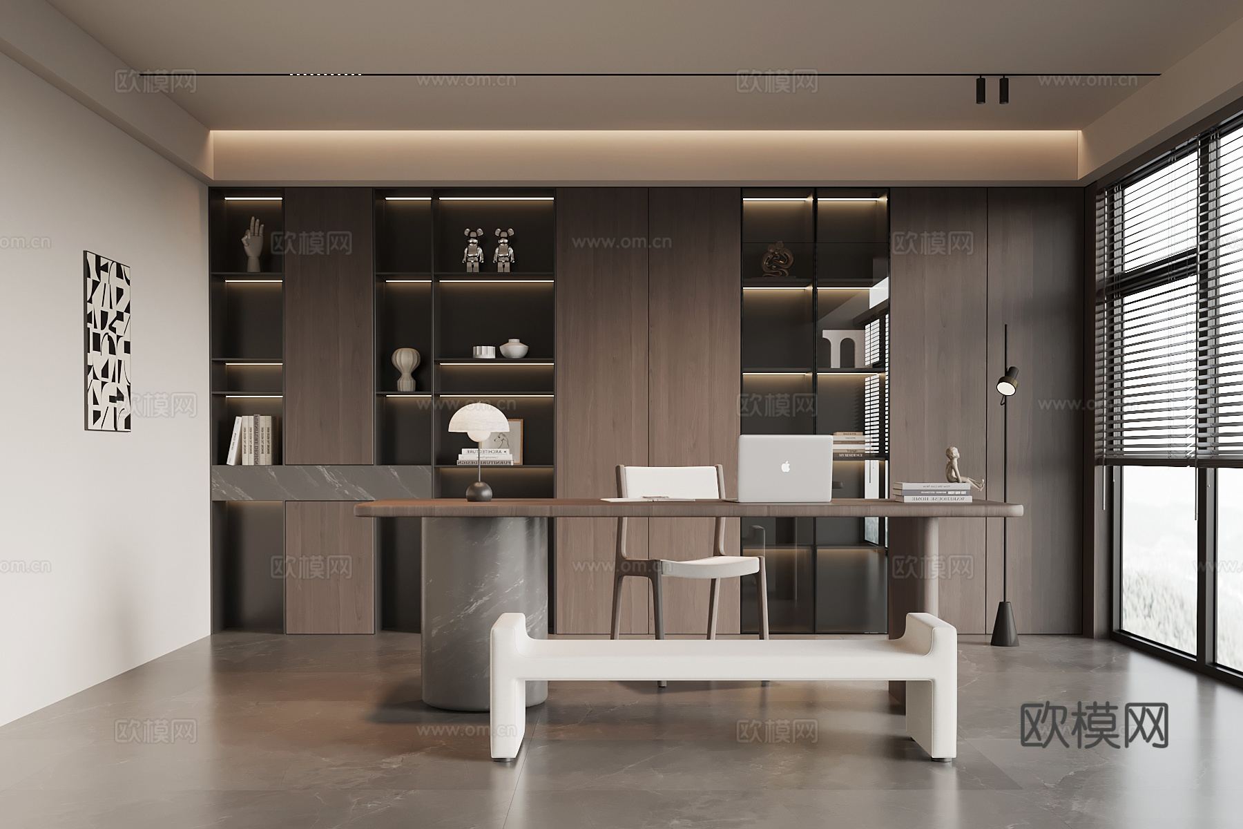 意式书房 书桌椅 书柜su模型