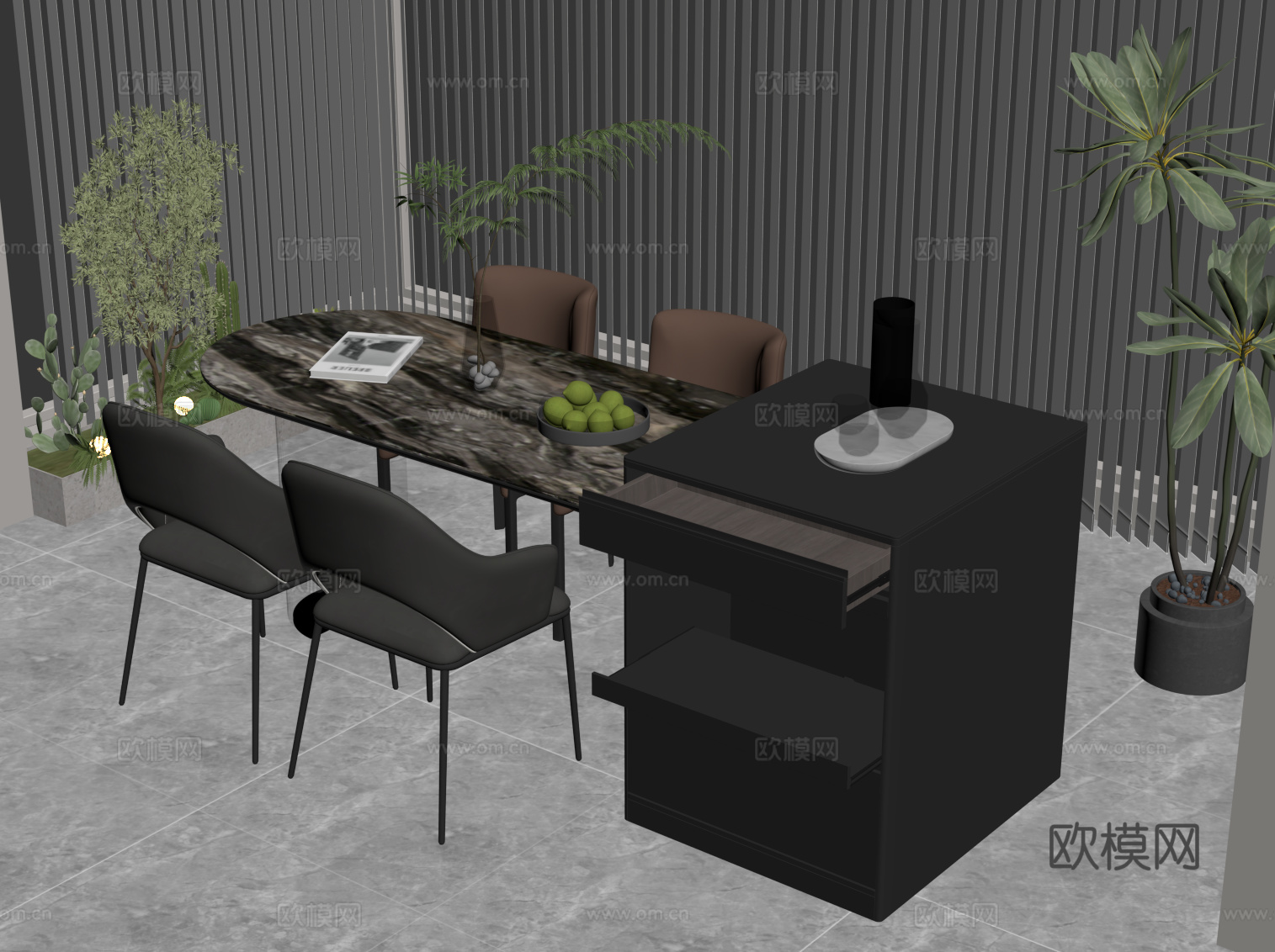 现代吧台 餐桌椅su模型