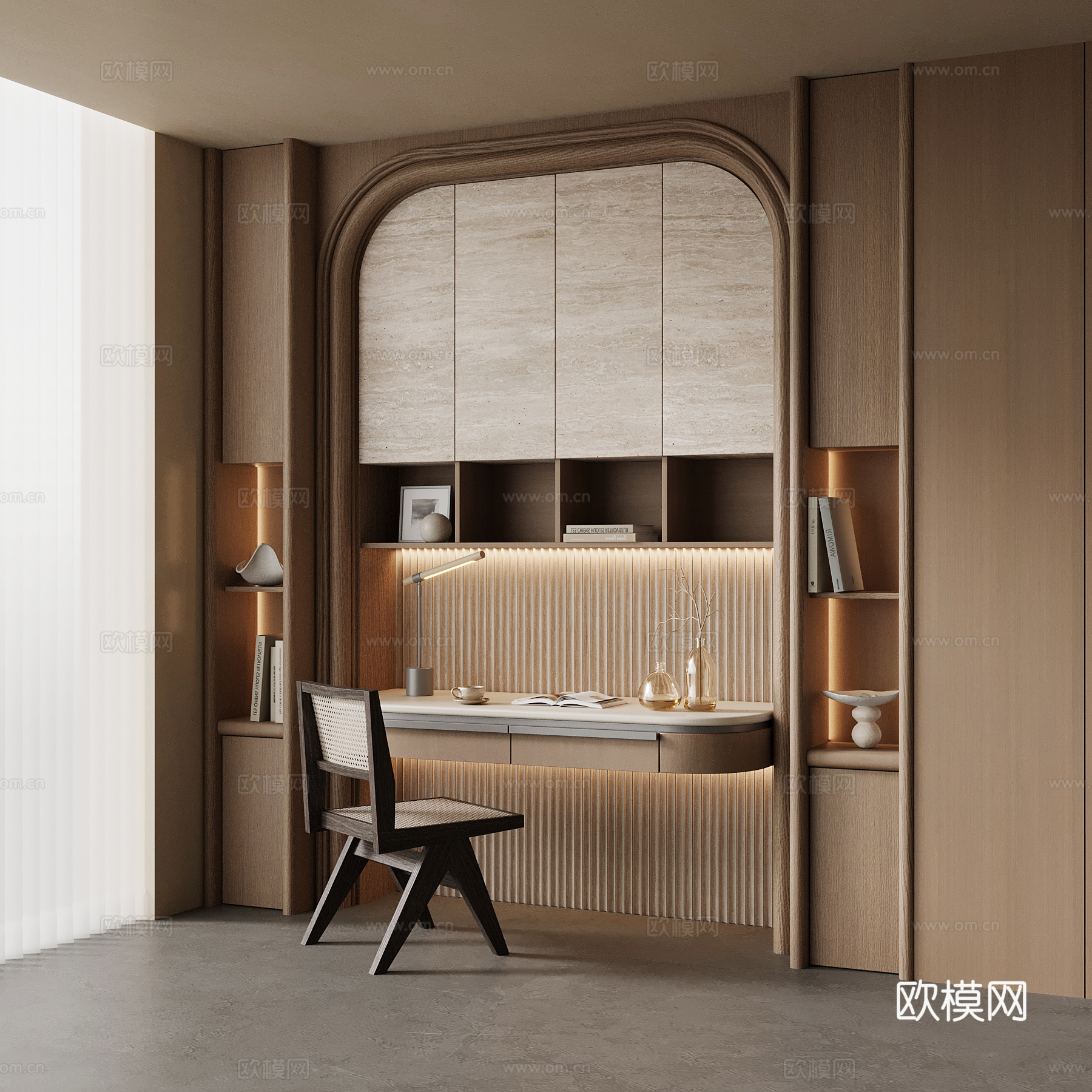 现代书桌椅 书柜su模型