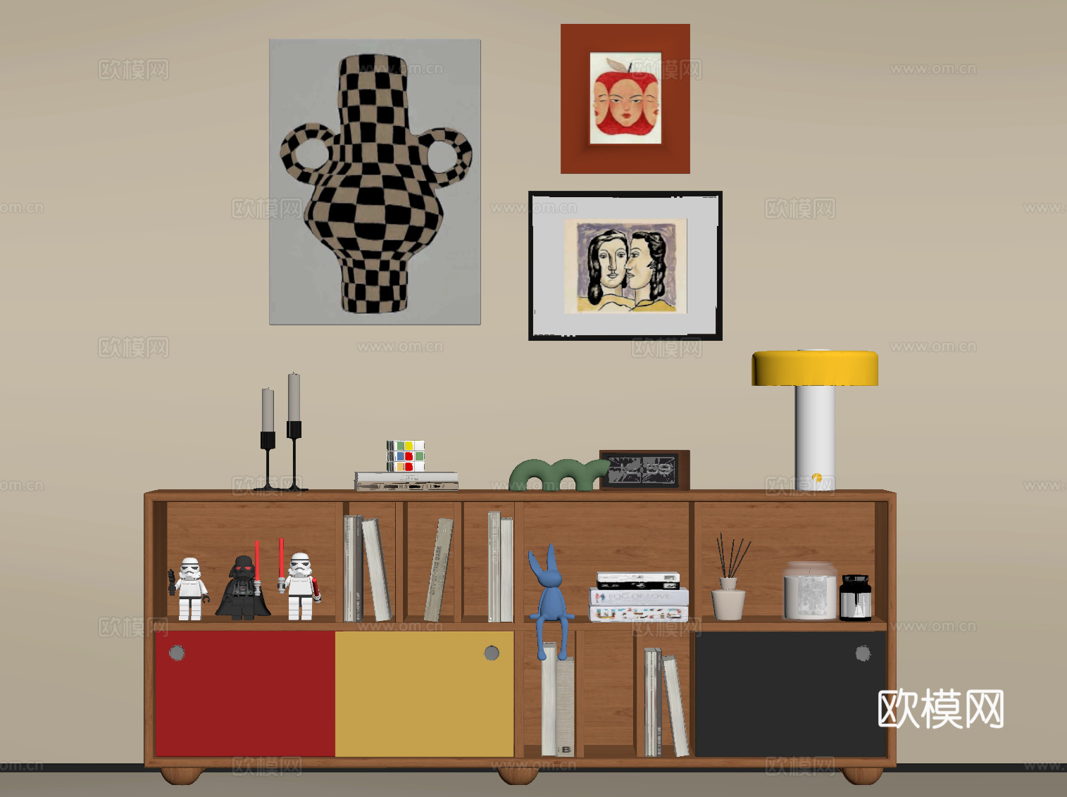 中古风边柜 书柜su模型