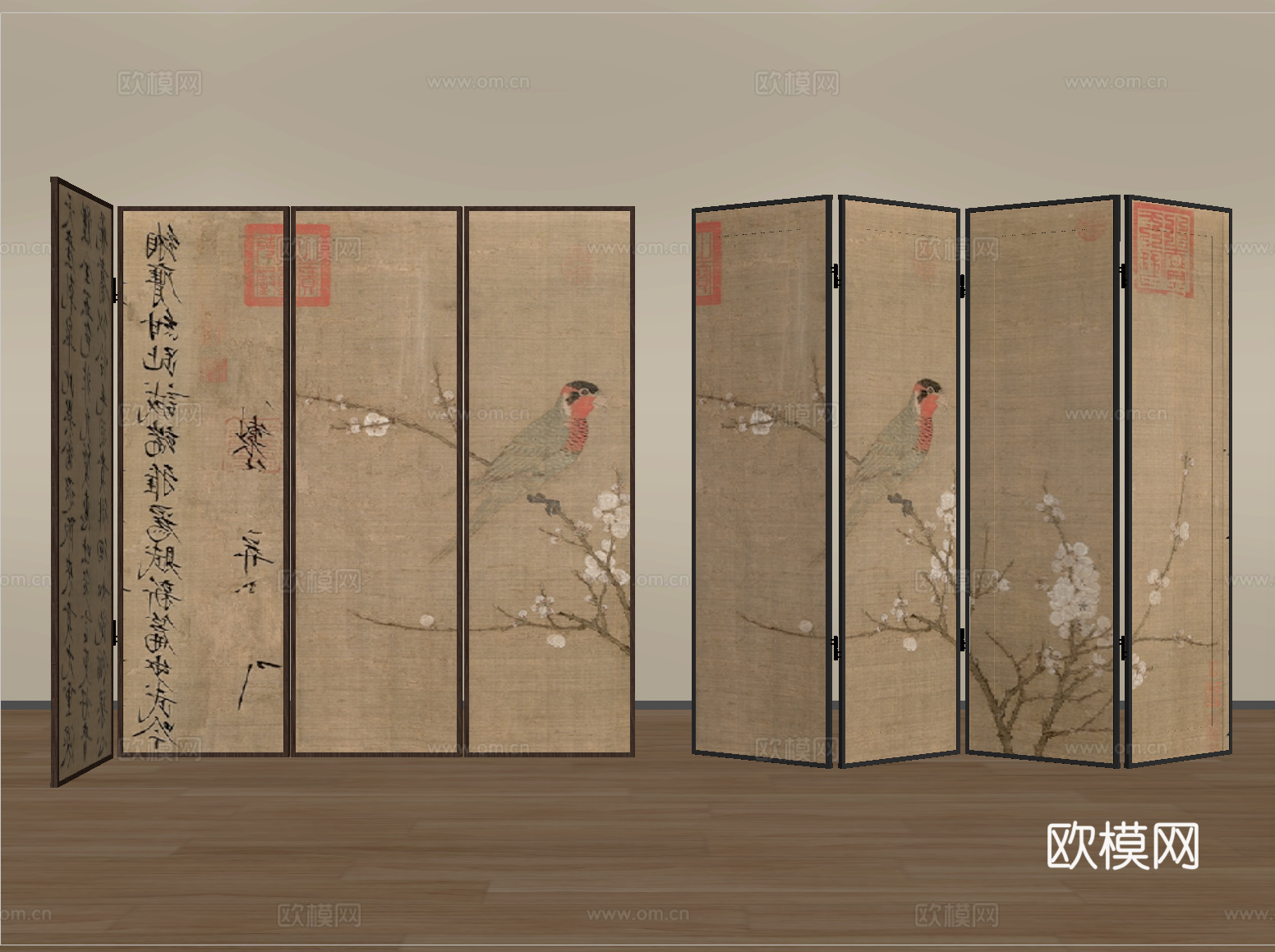 新中式屏风 可折叠屏风su模型