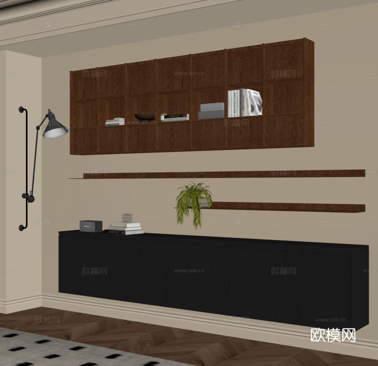 中古风书架 书柜su模型