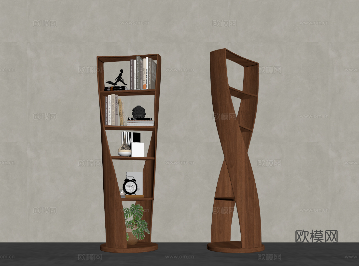 意式旋转书架 圆形置物架 收纳架 装饰架 展示架su模型