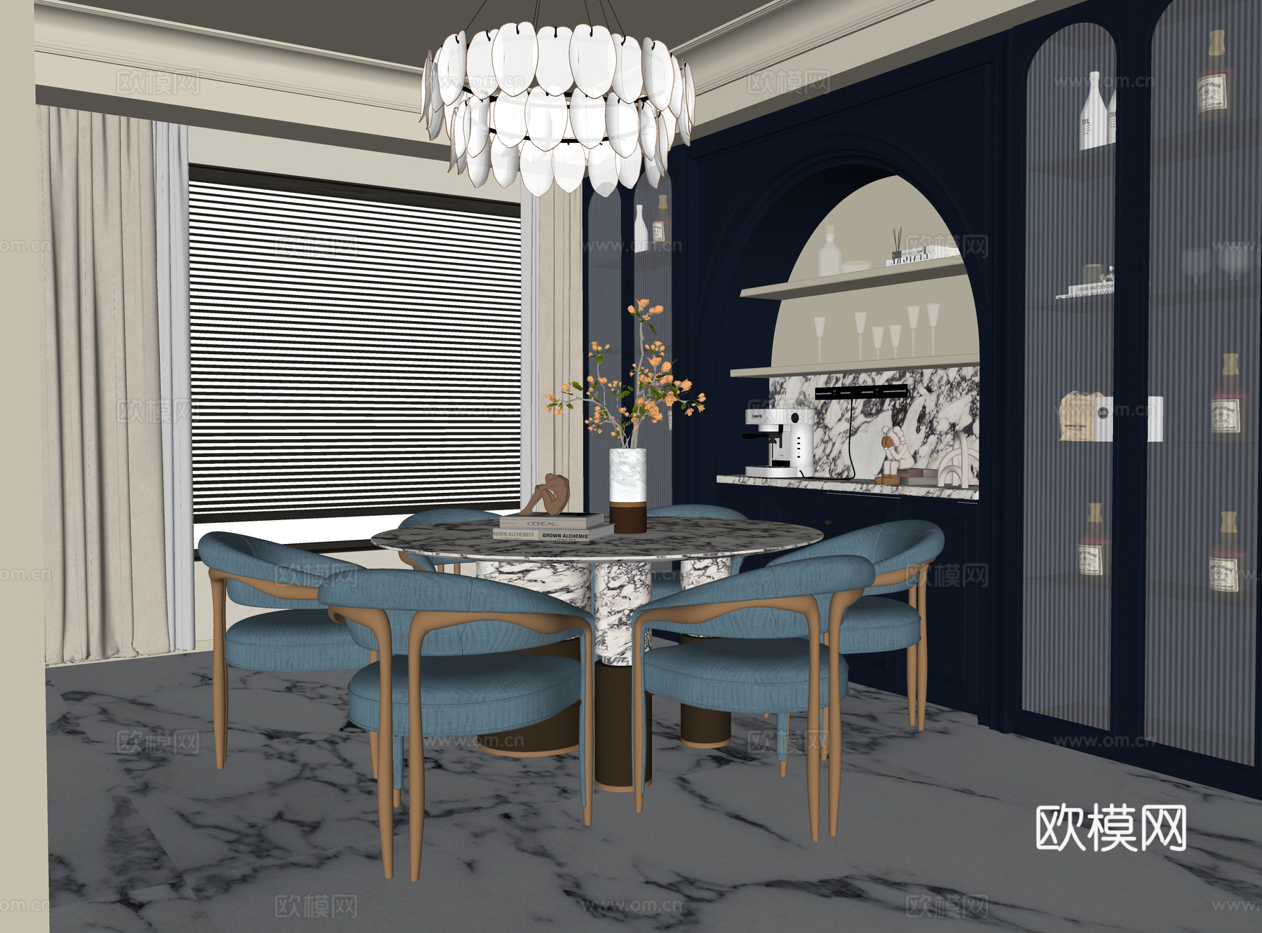 美式餐厅su模型