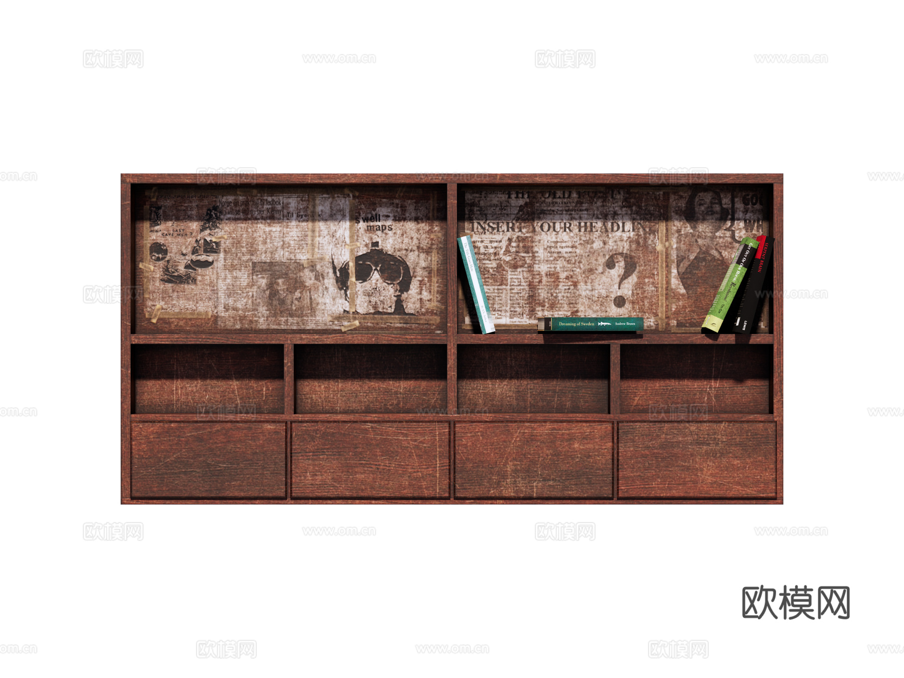 复古中古书架置物架su模型
