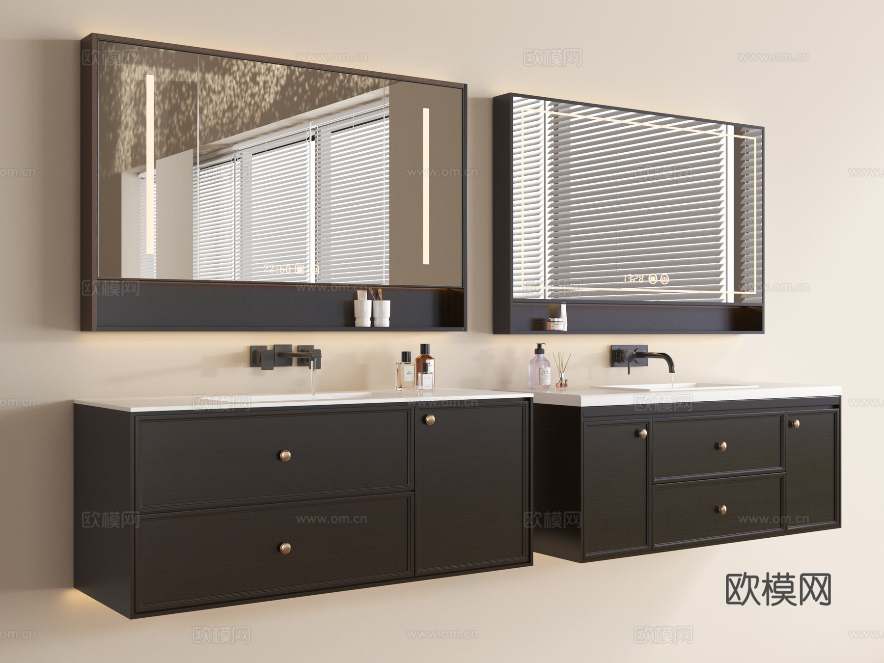 法式浴室柜 悬空浴室柜 镜柜 卫浴用品su模型