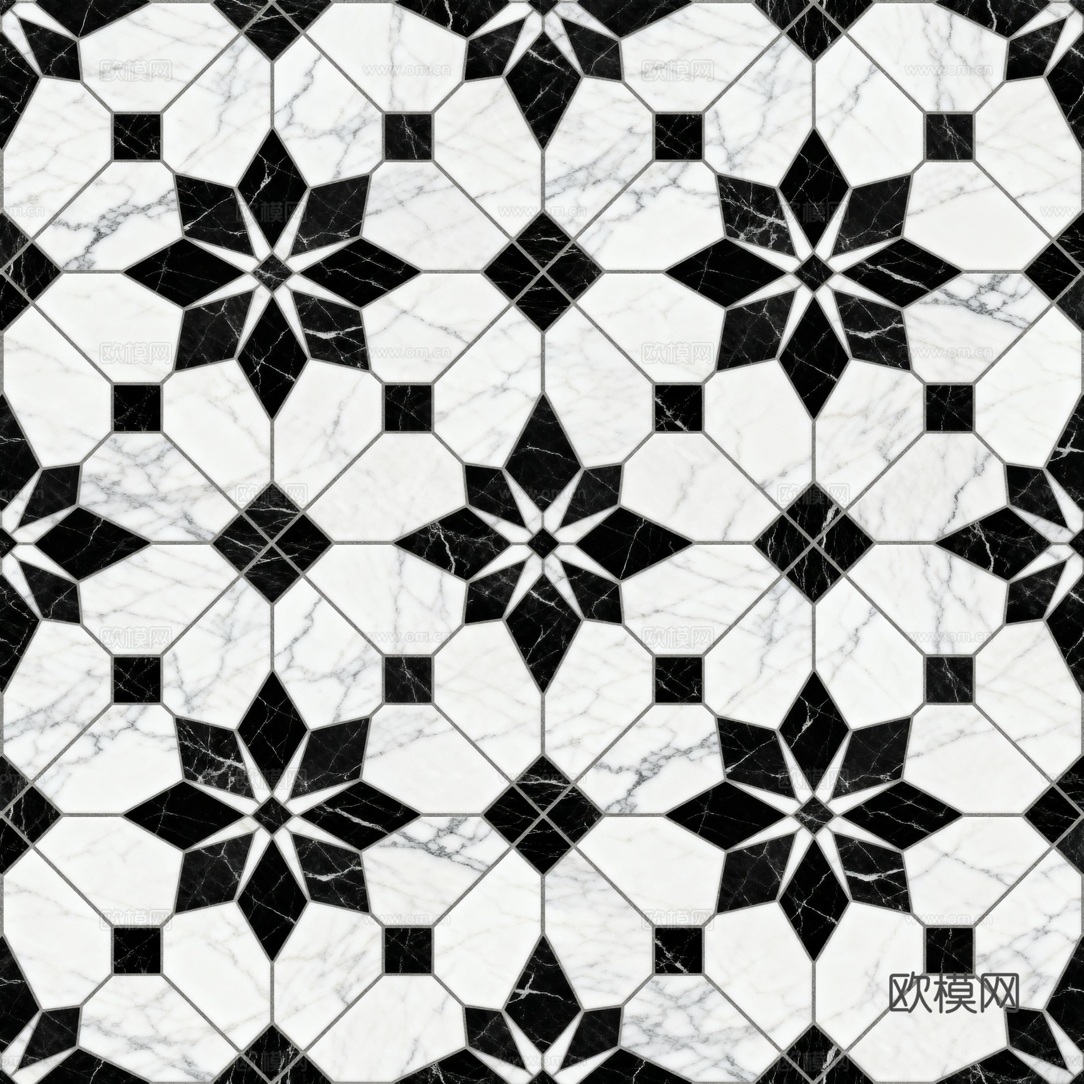 轻奢 黑白石材拼花 几何水刀石材拼花地砖 石材马赛克 花砖