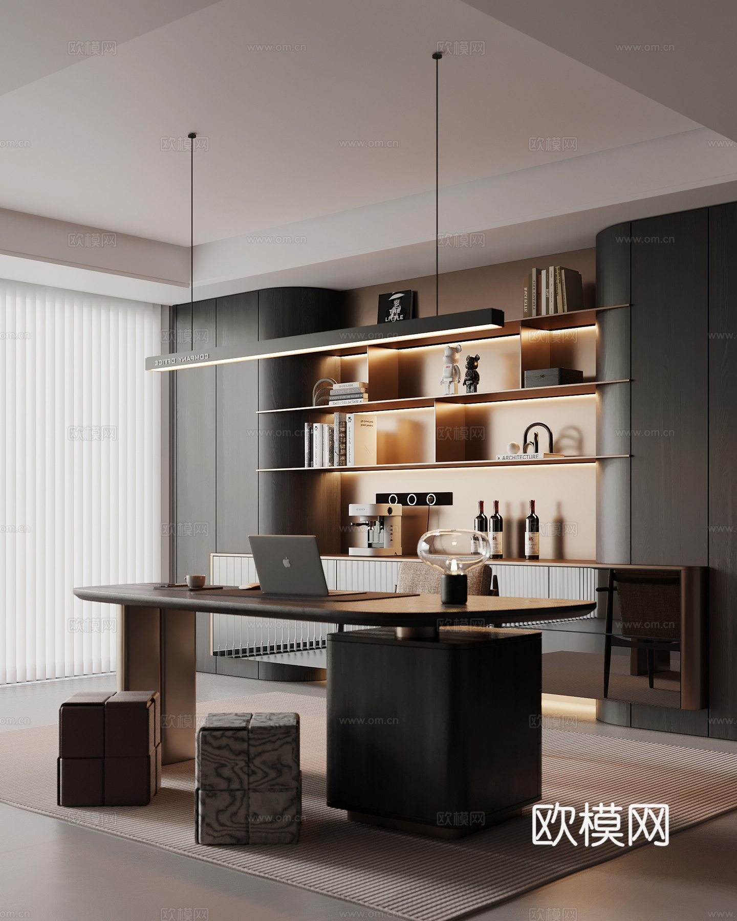 现代书房 书柜 书桌椅su模型