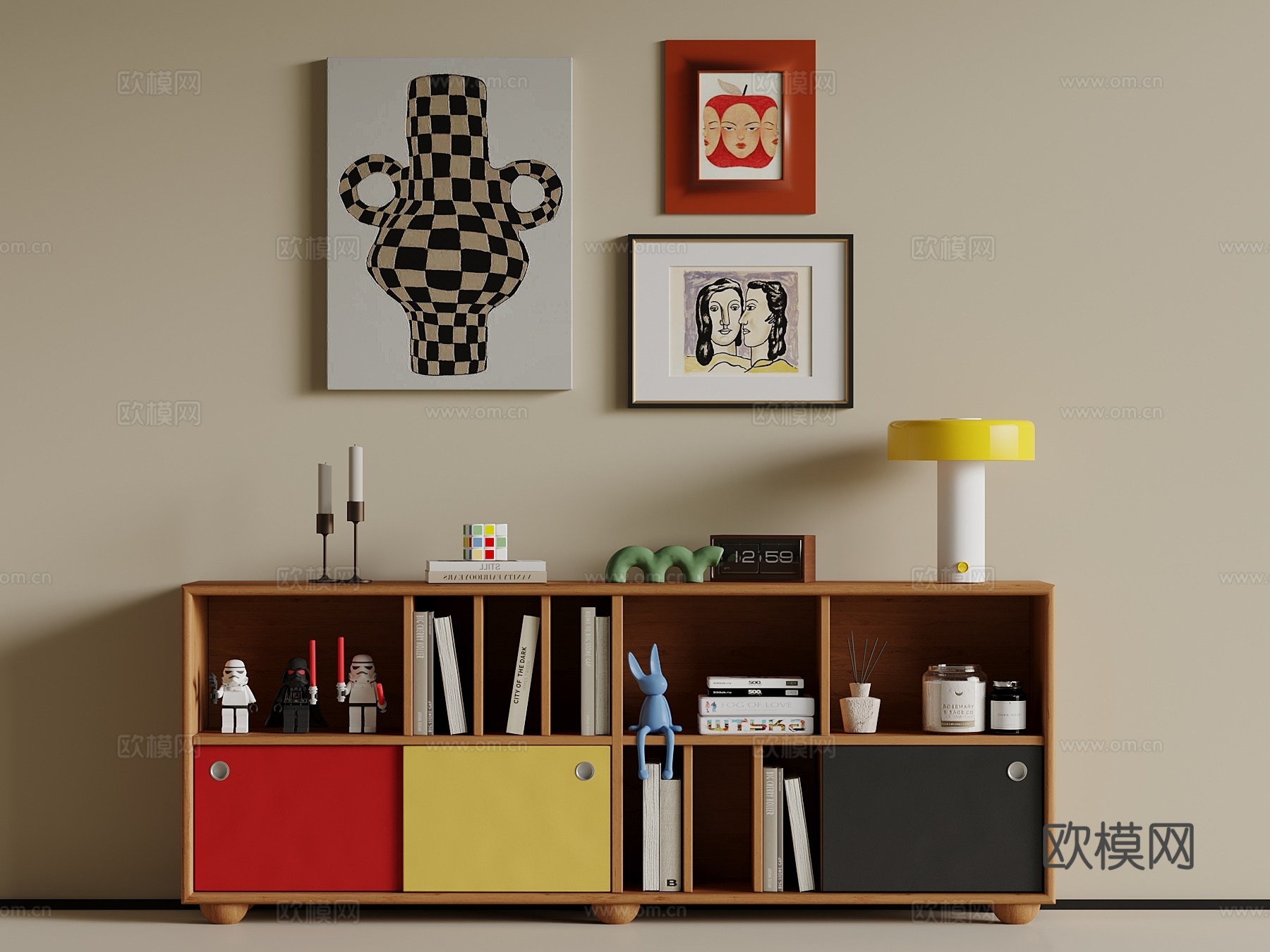 中古风边柜 书柜su模型