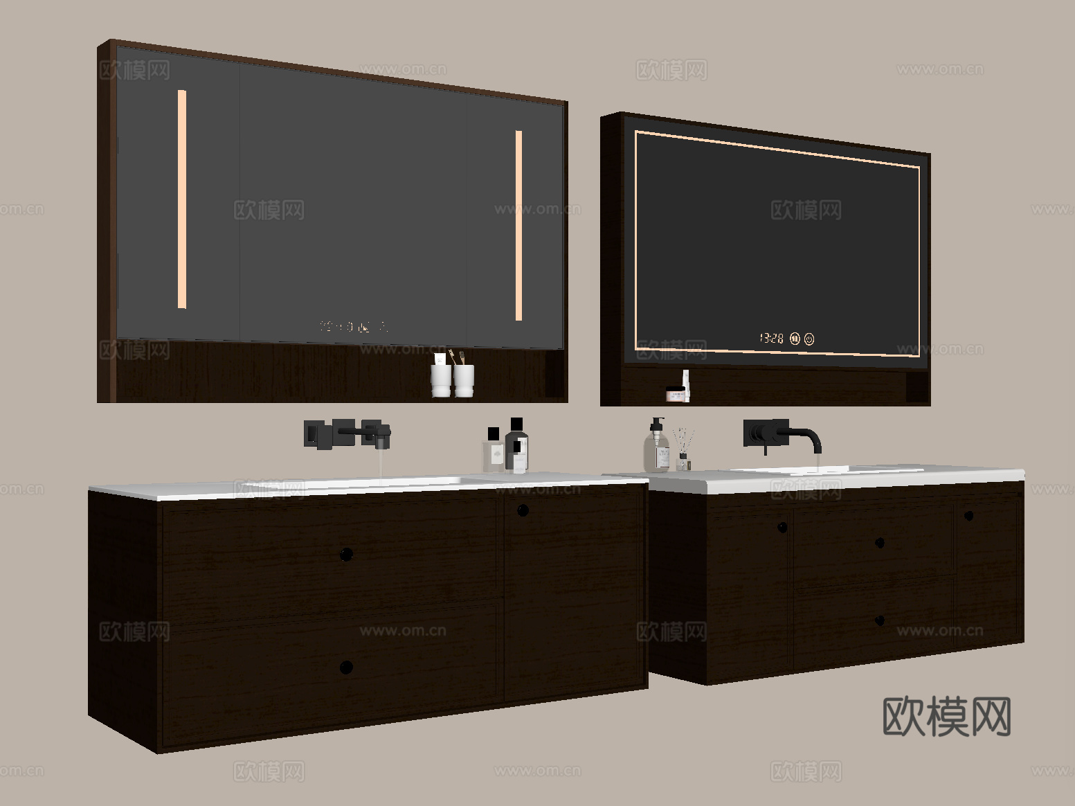 法式浴室柜 悬空浴室柜 镜柜 卫浴用品su模型