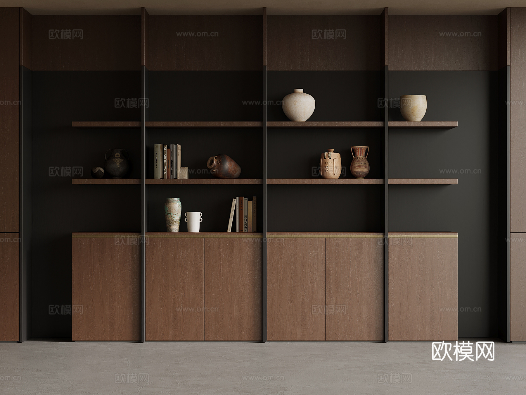 中古风书柜 现代书架su模型