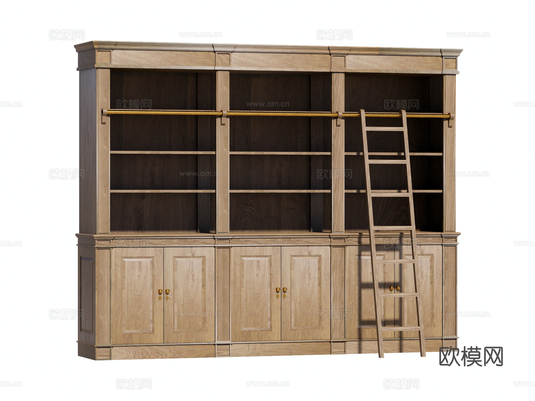 复古欧式美式书柜书架装饰柜su模型下载（渲染图1）