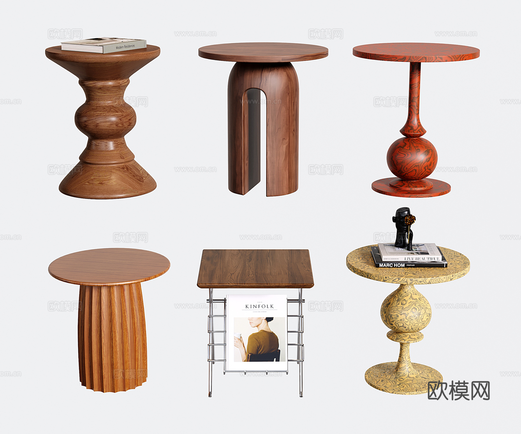 复古边几角几 中古小茶几 圆边几su模型