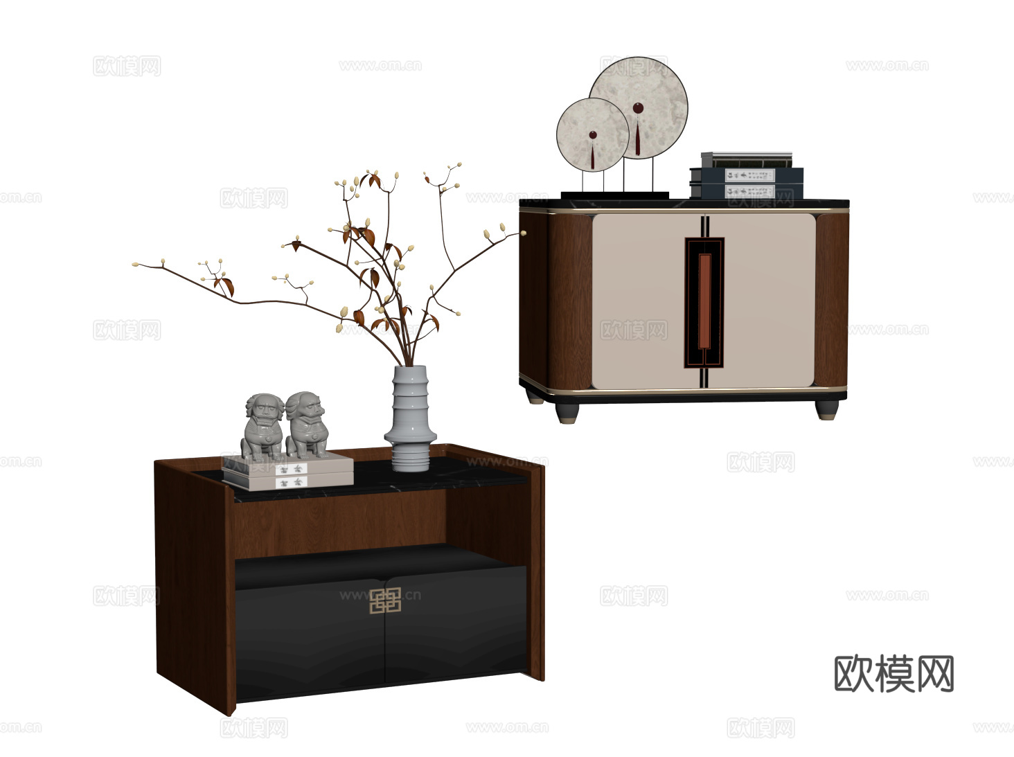 新中式床头柜su模型