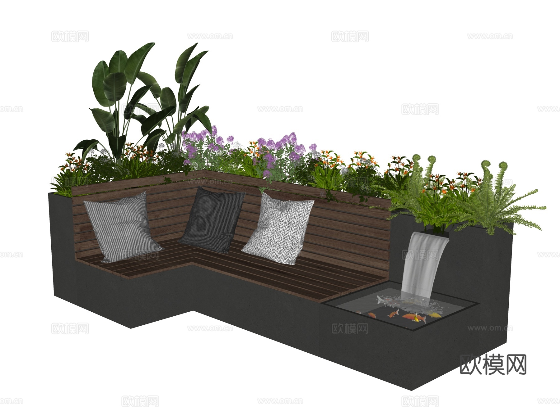 现代花坛 新中式庭院座椅 花坛座椅 户外休息座椅 庭院花坛su模型