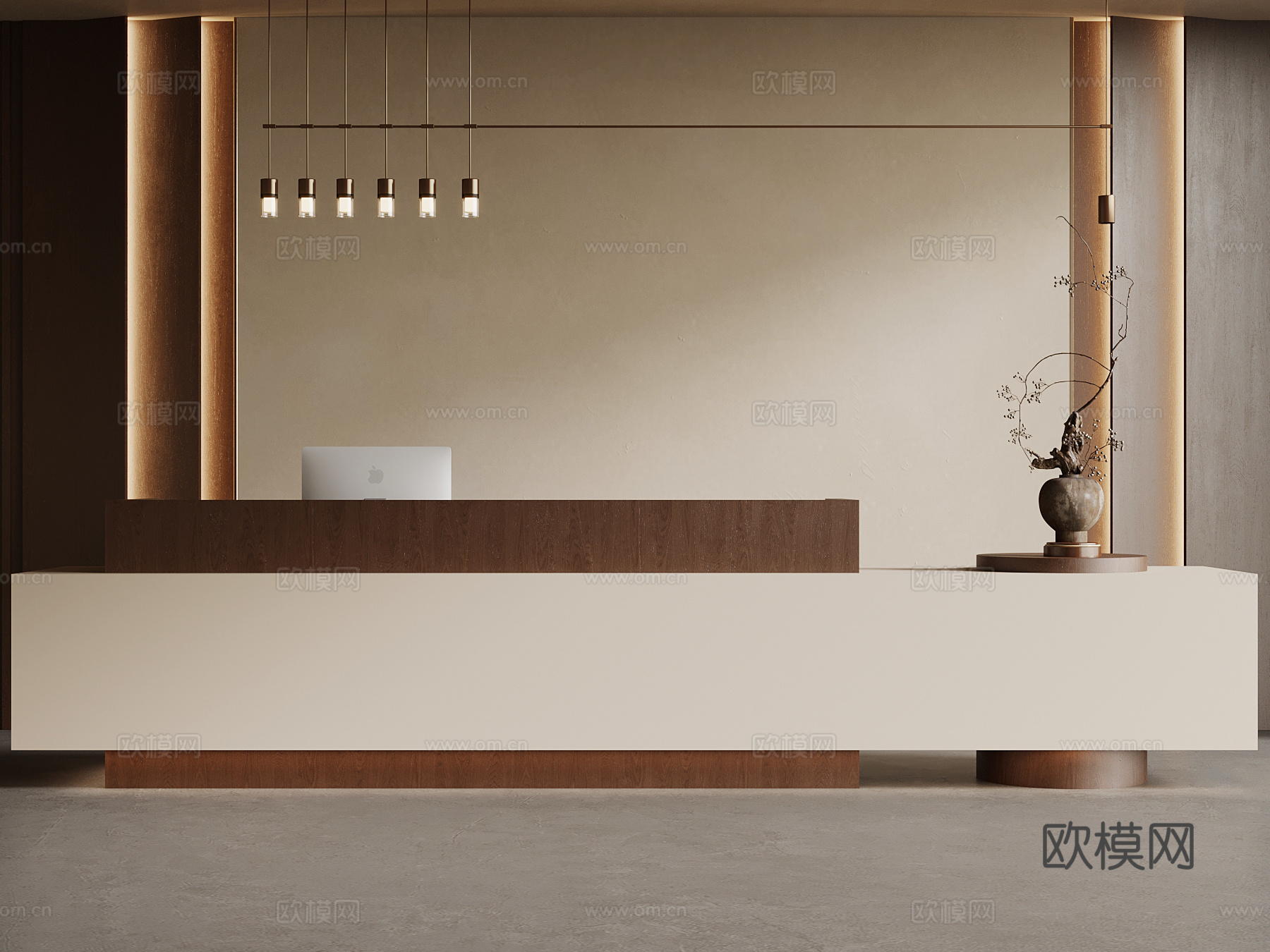 中古风接待台 吧台 背景墙su模型