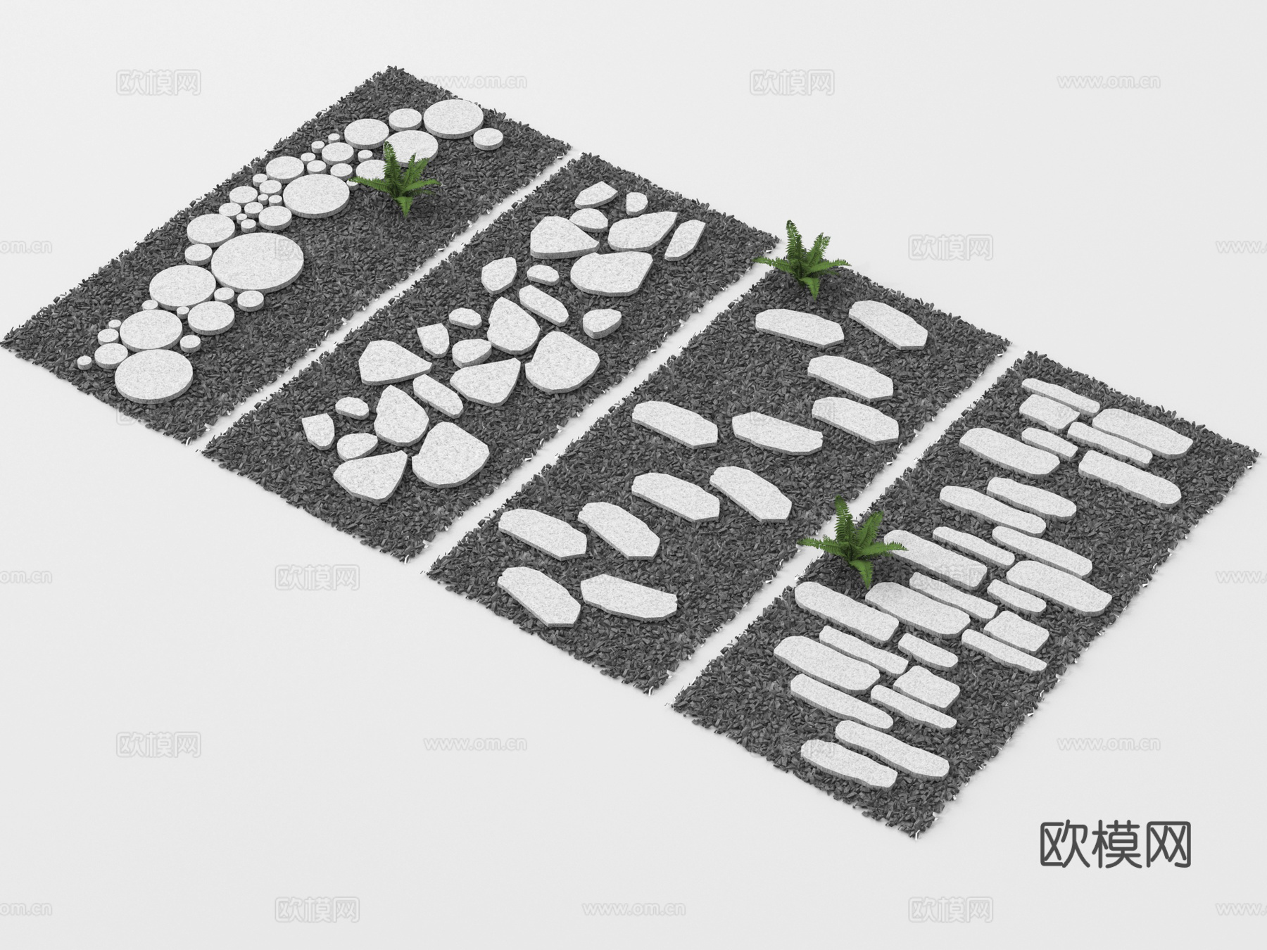 新中式汀步 青石板 园路铺装 碎石步道 地面铺装su模型