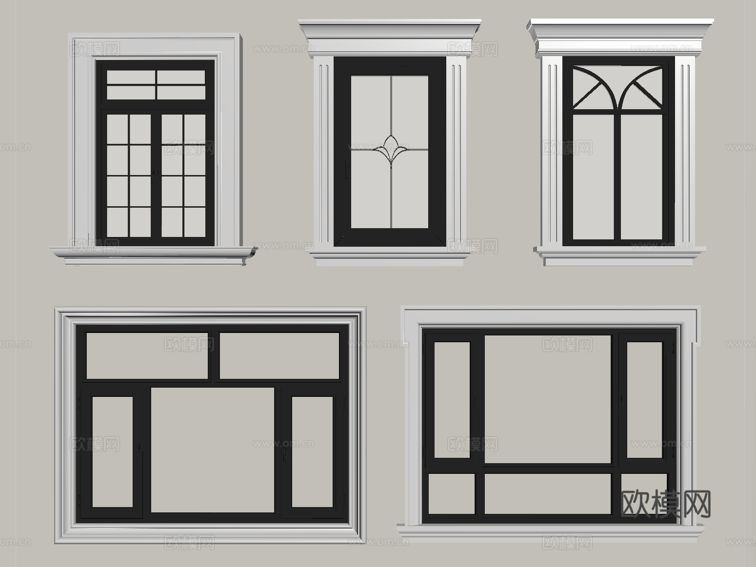 法式窗组合 平开窗 落地窗 阳台窗su模型