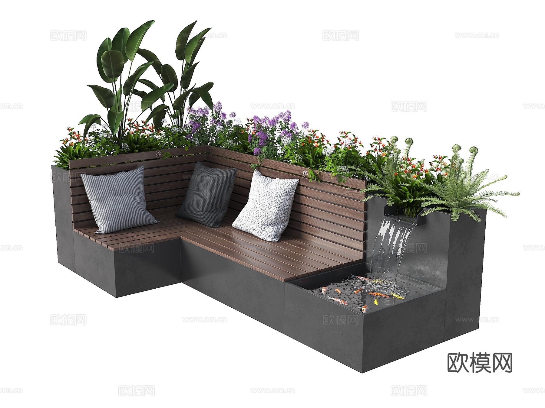 现代花坛 新中式庭院座椅 花坛座椅 户外休息座椅 庭院花坛su模型