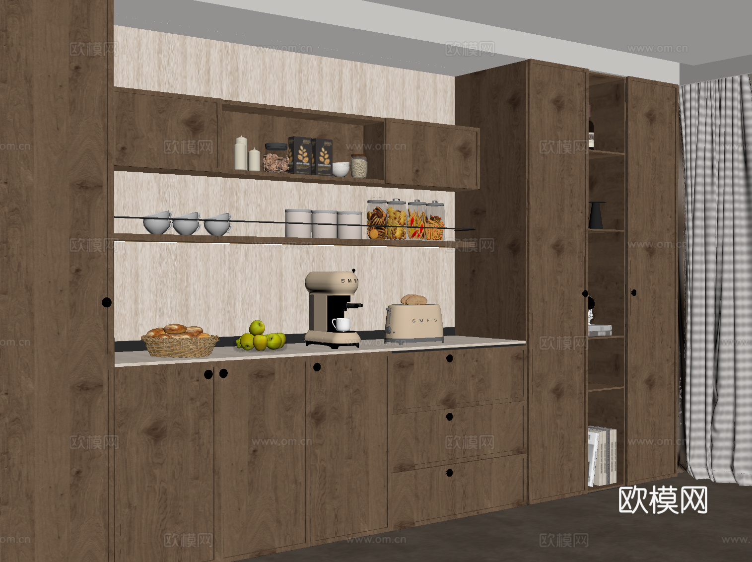中古风餐边柜 橱柜su模型
