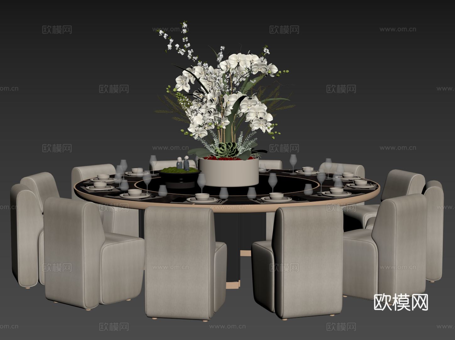 现代轻奢餐桌椅组合 会所餐桌椅 包间餐桌椅 酒店餐桌椅 圆桌su模型