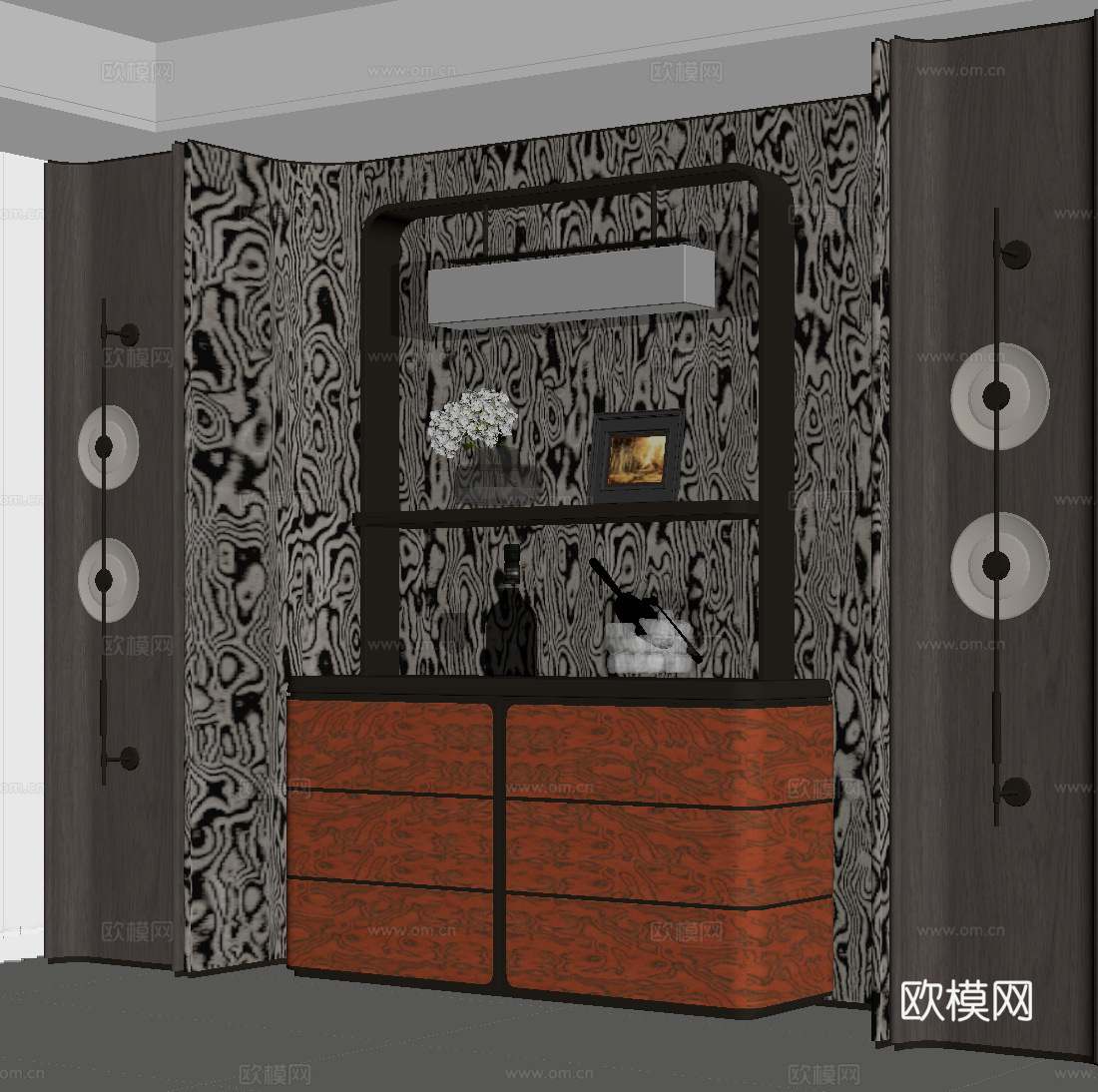 现代酒柜 酒架su模型