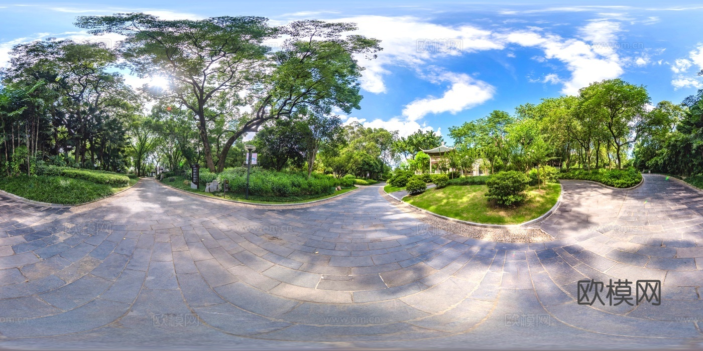 现代户外_绿茵小道树林_休闲河畔全景