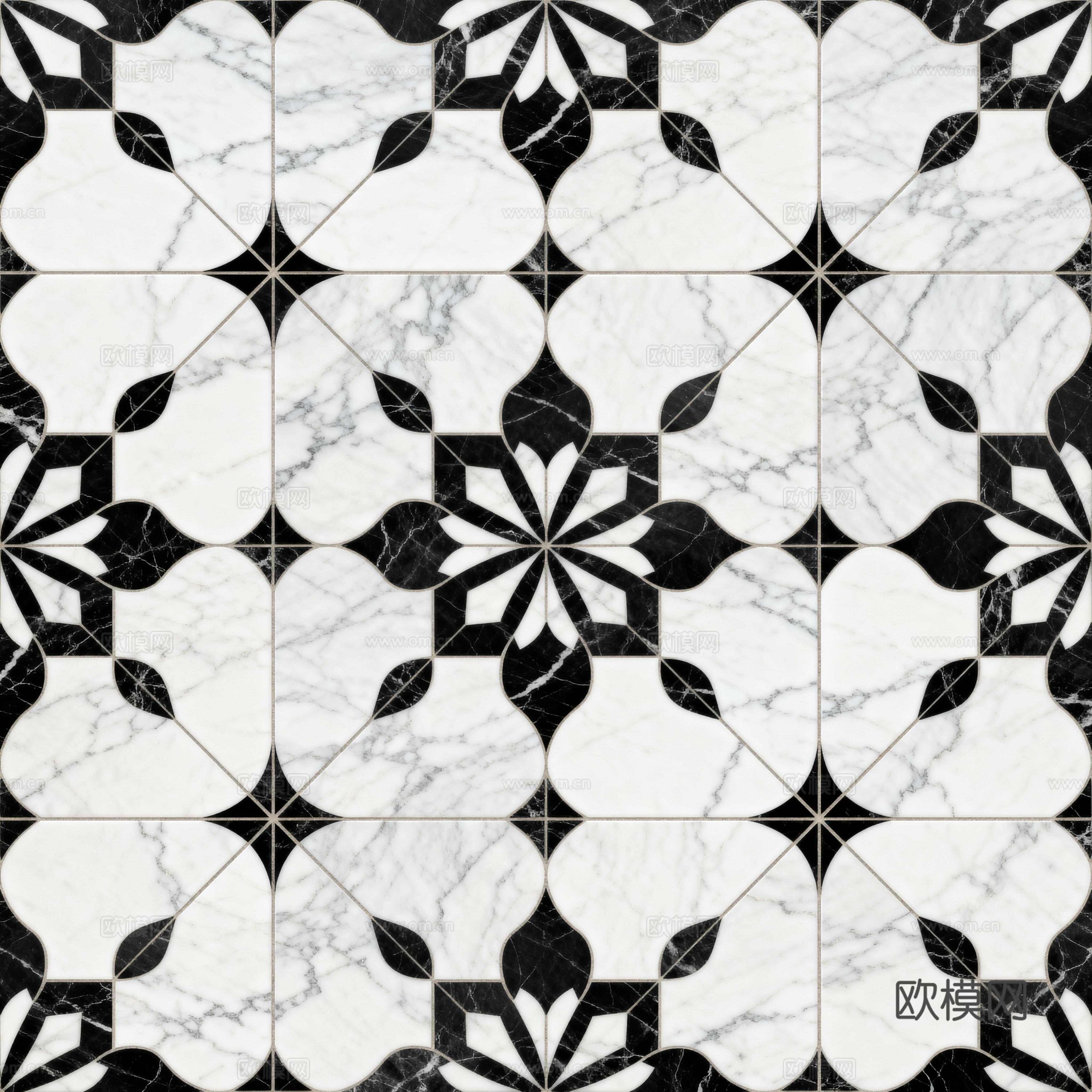 轻奢 黑白石材拼花 几何水刀石材拼花地砖 石材马赛克 花砖