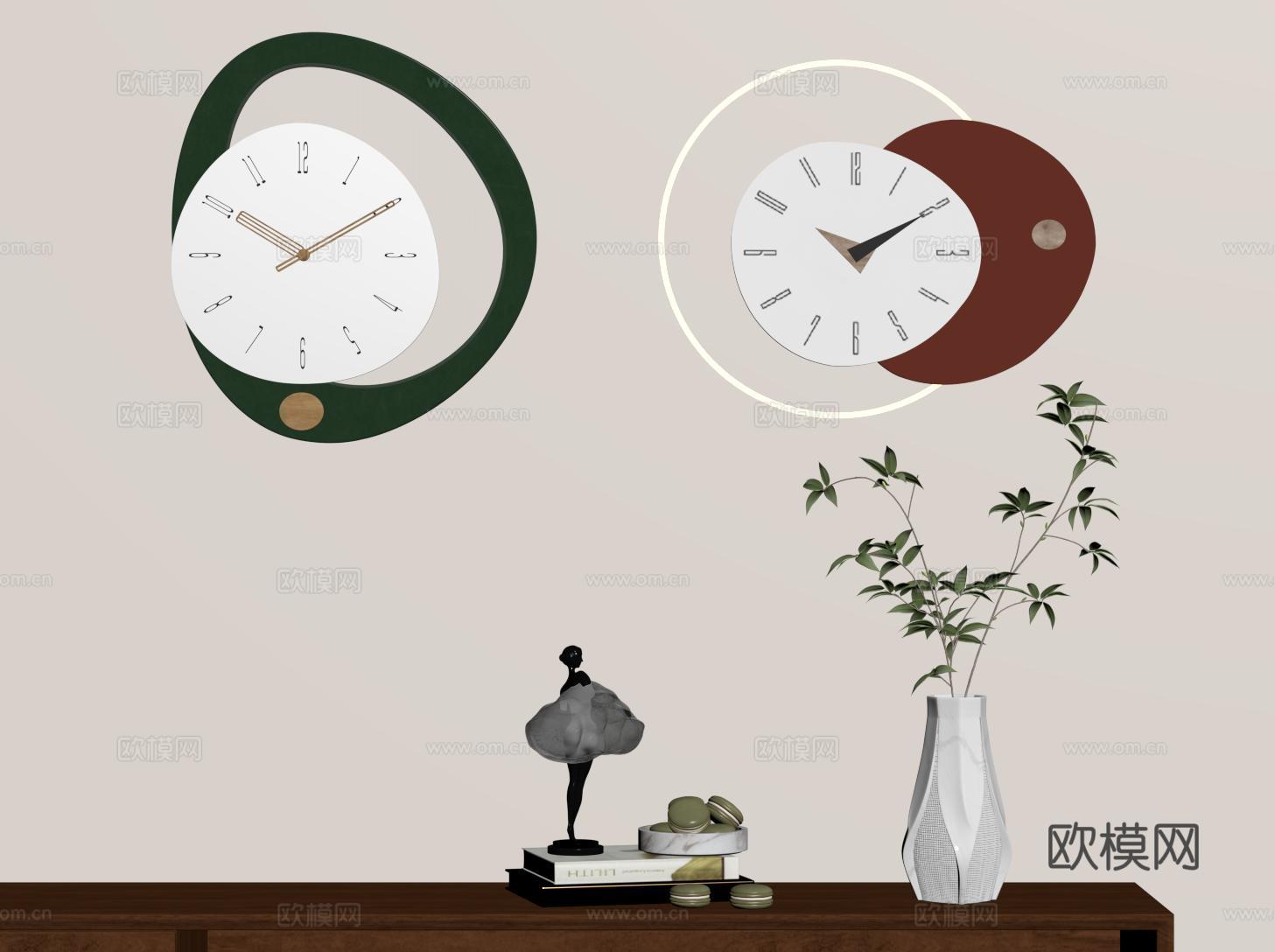 现代钟表 挂钟时钟 花瓶花艺 饰品摆件su模型