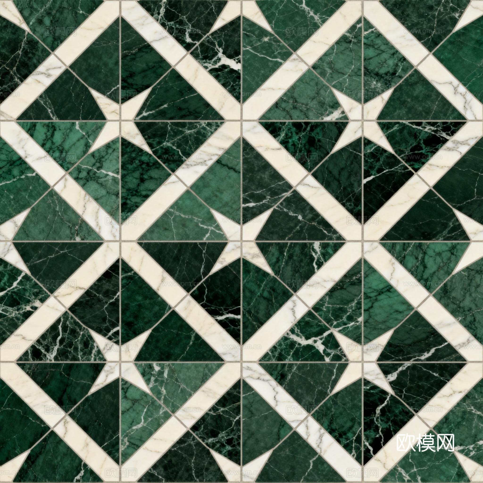 轻奢绿白色石材拼花 花卉水切刀拼花石材 绿色石材拼花马赛克