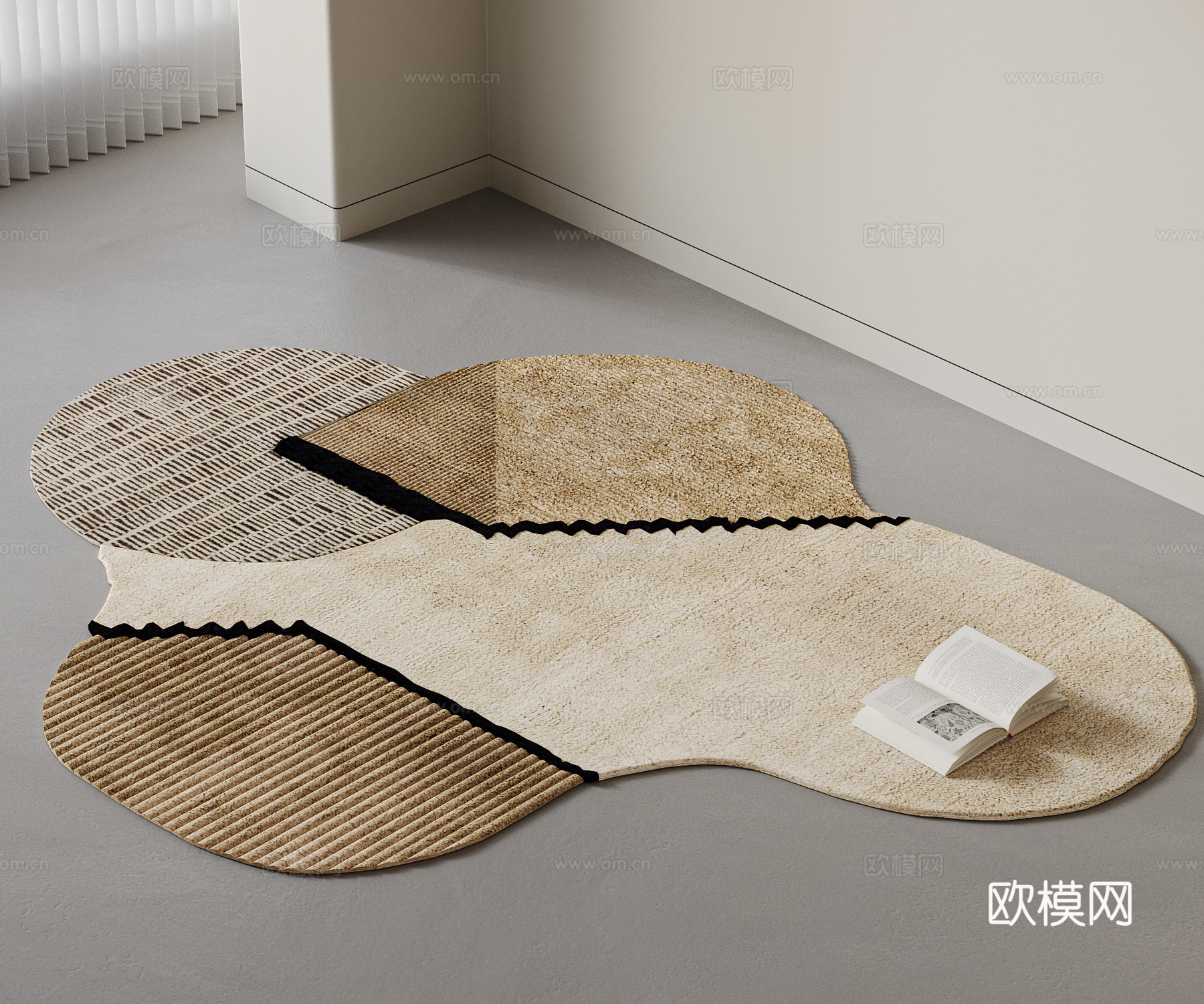 现代中古风几何拼接纹理地毯3d模型下载