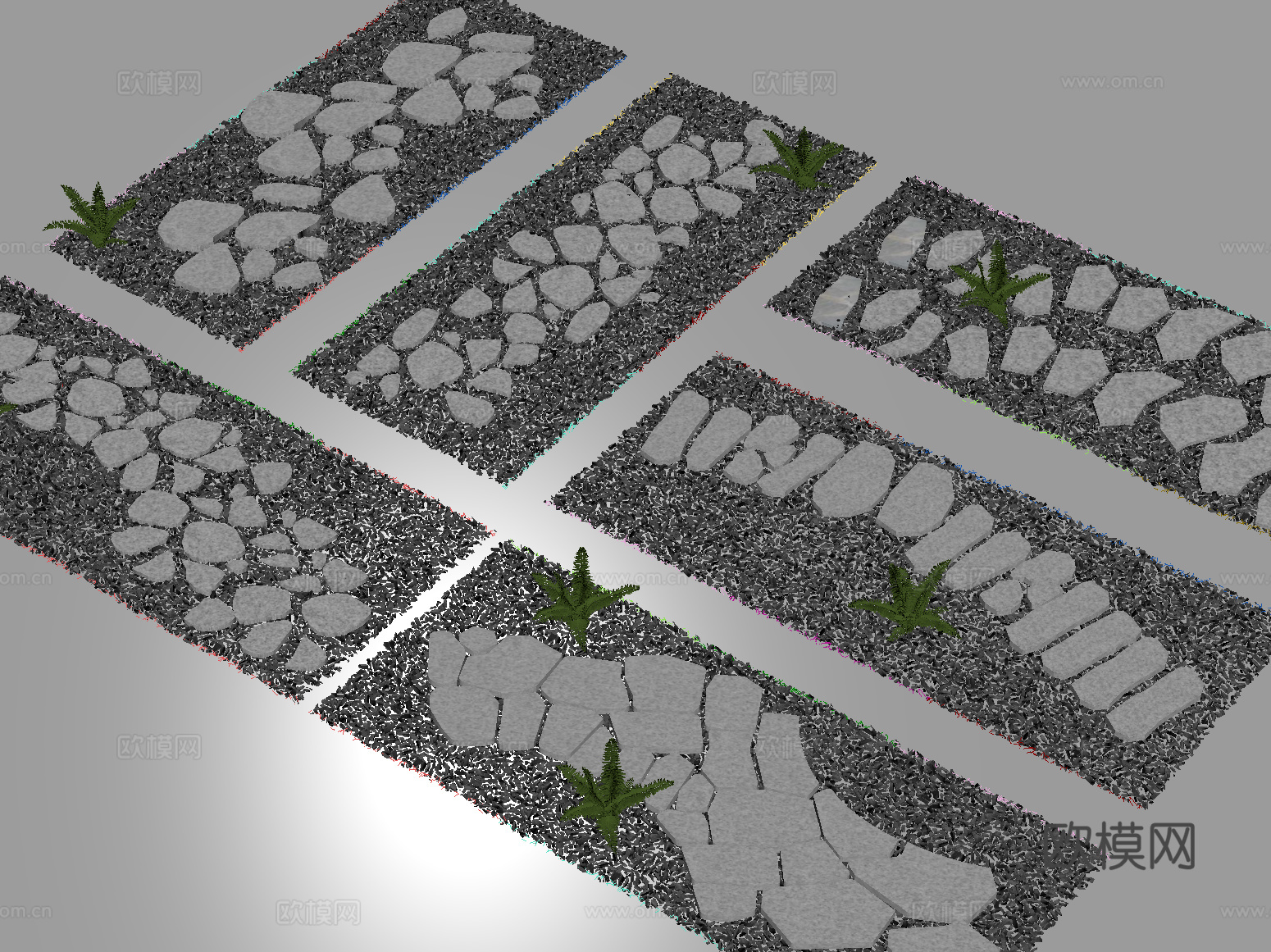 新中式汀步 青石板 园路铺装 碎石步道 地面铺装su模型