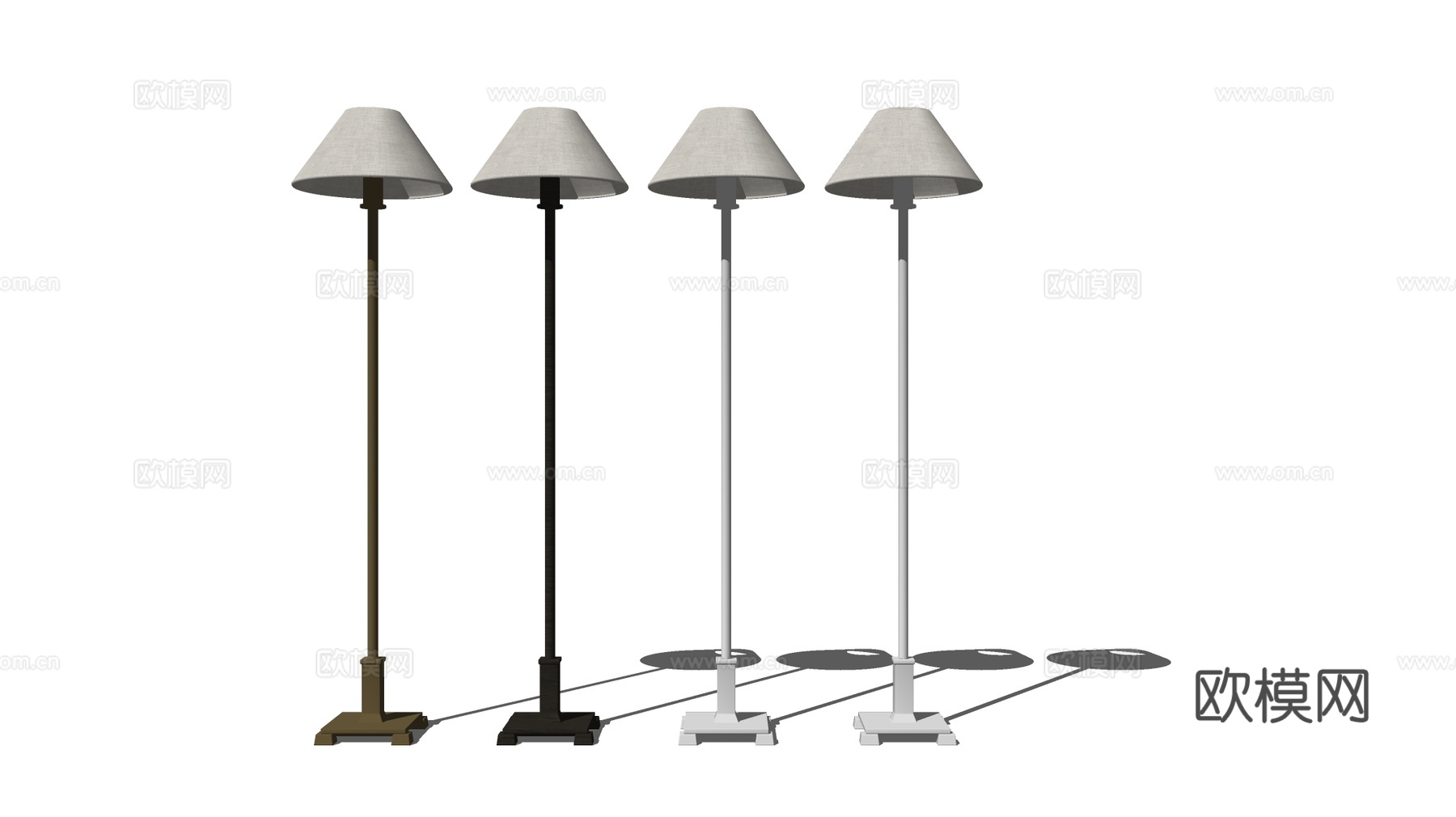 现代简约金属落地灯 锥形灯罩 细长灯杆su模型