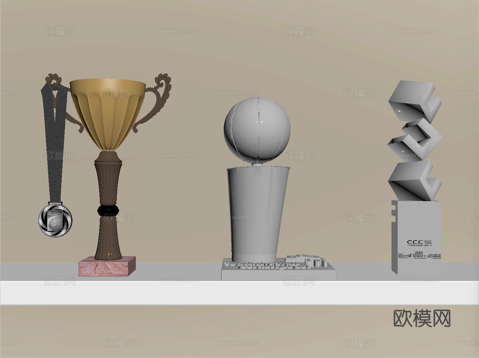 现代奖杯 奖牌 摆件su模型