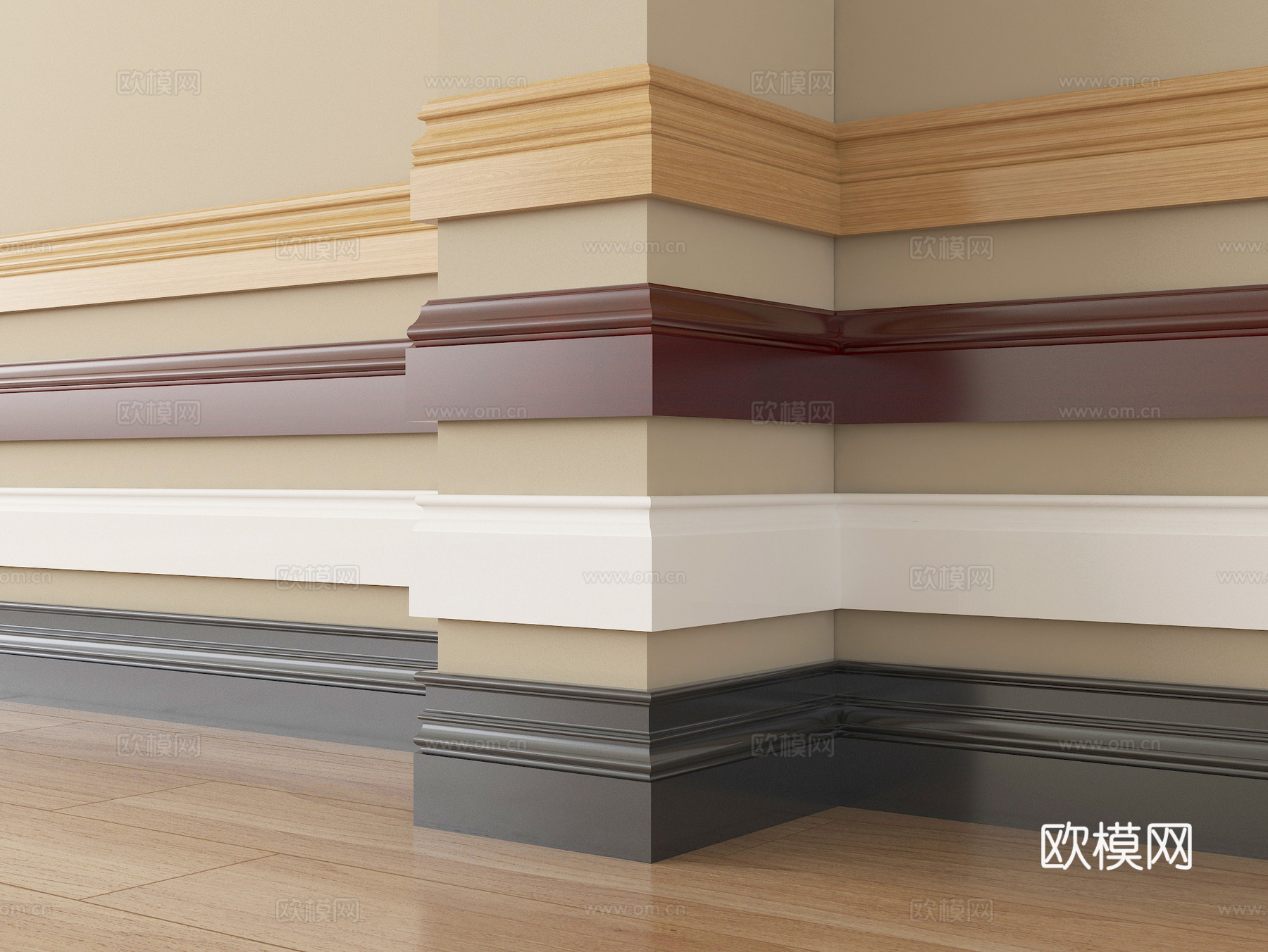 现代踢脚线 实木地脚线su模型