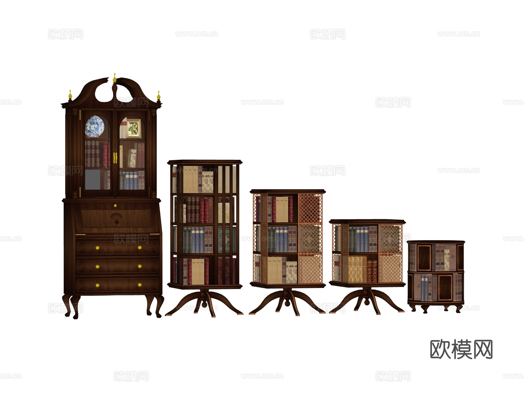 复古中古书柜书架置物架su模型su模型