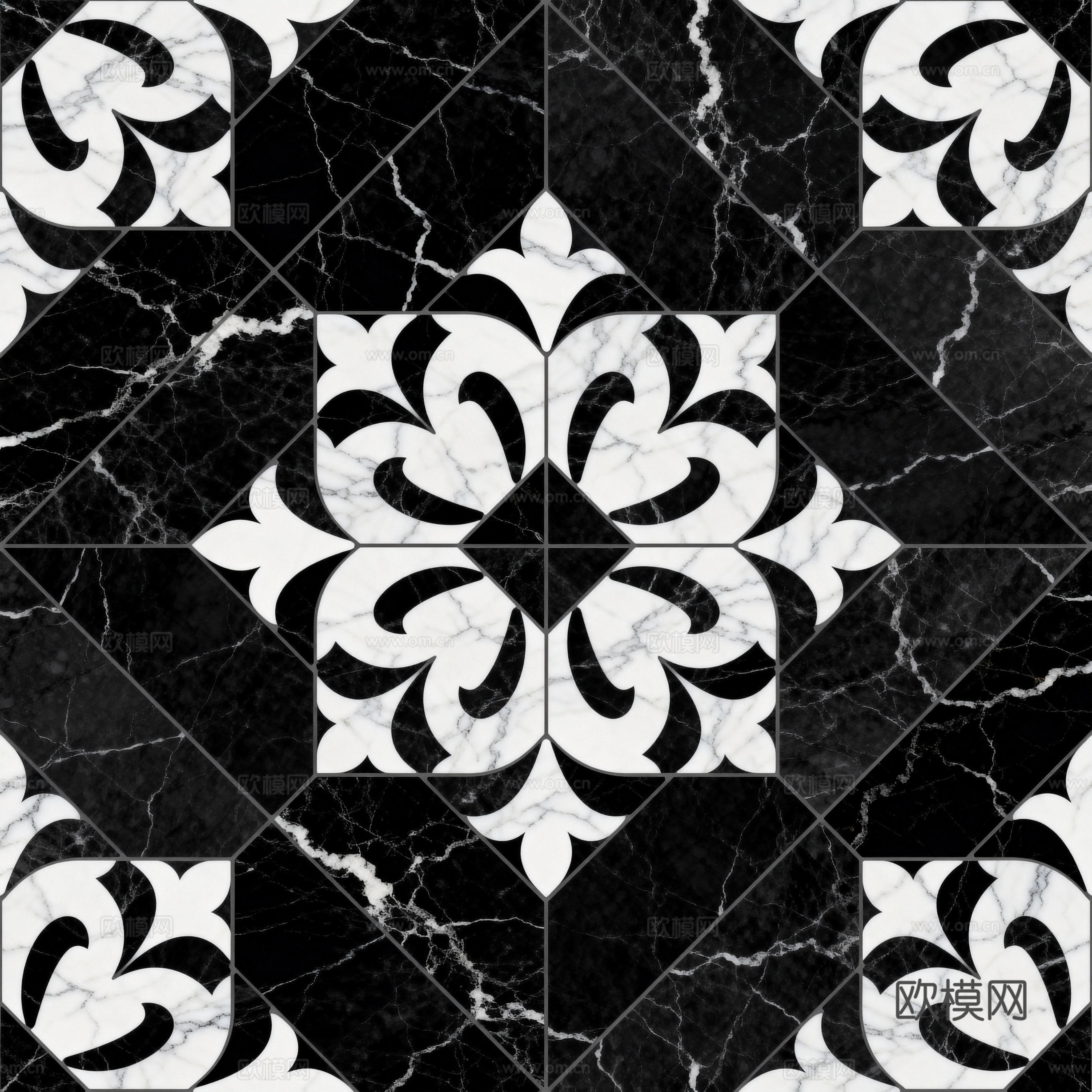 轻奢 黑白石材拼花 几何水刀石材拼花地砖 石材马赛克 花砖