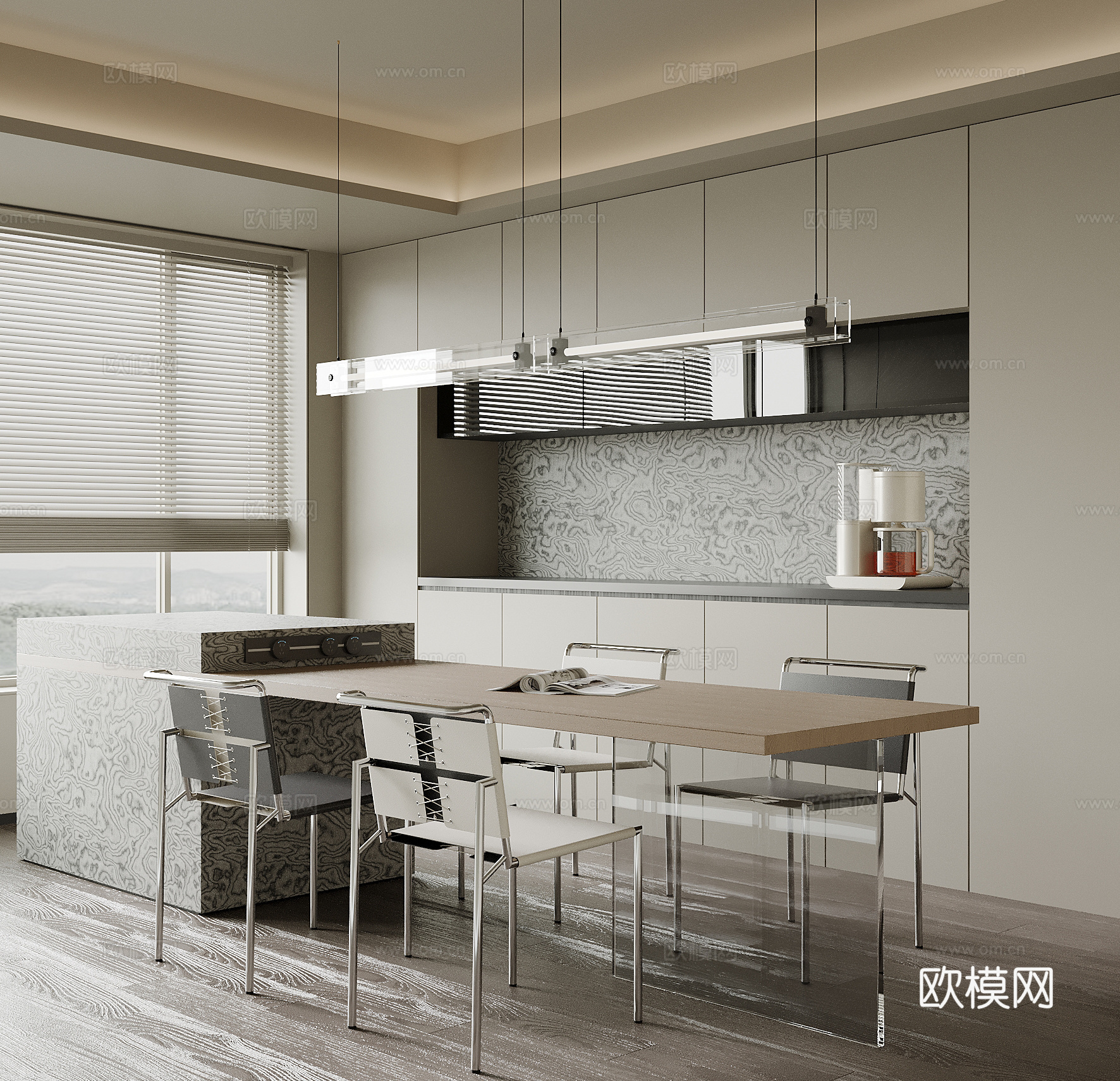 现代餐厅 餐桌椅 岛台su模型
