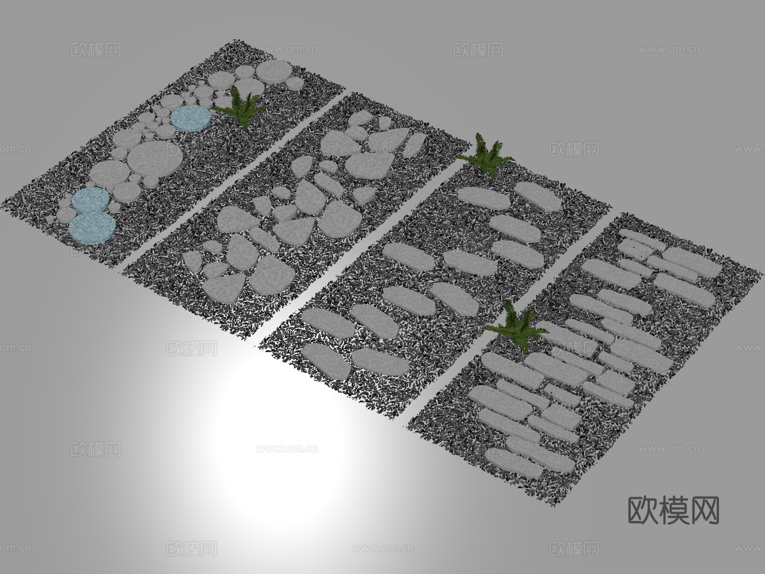 新中式汀步 青石板 园路铺装 碎石步道 地面铺装su模型