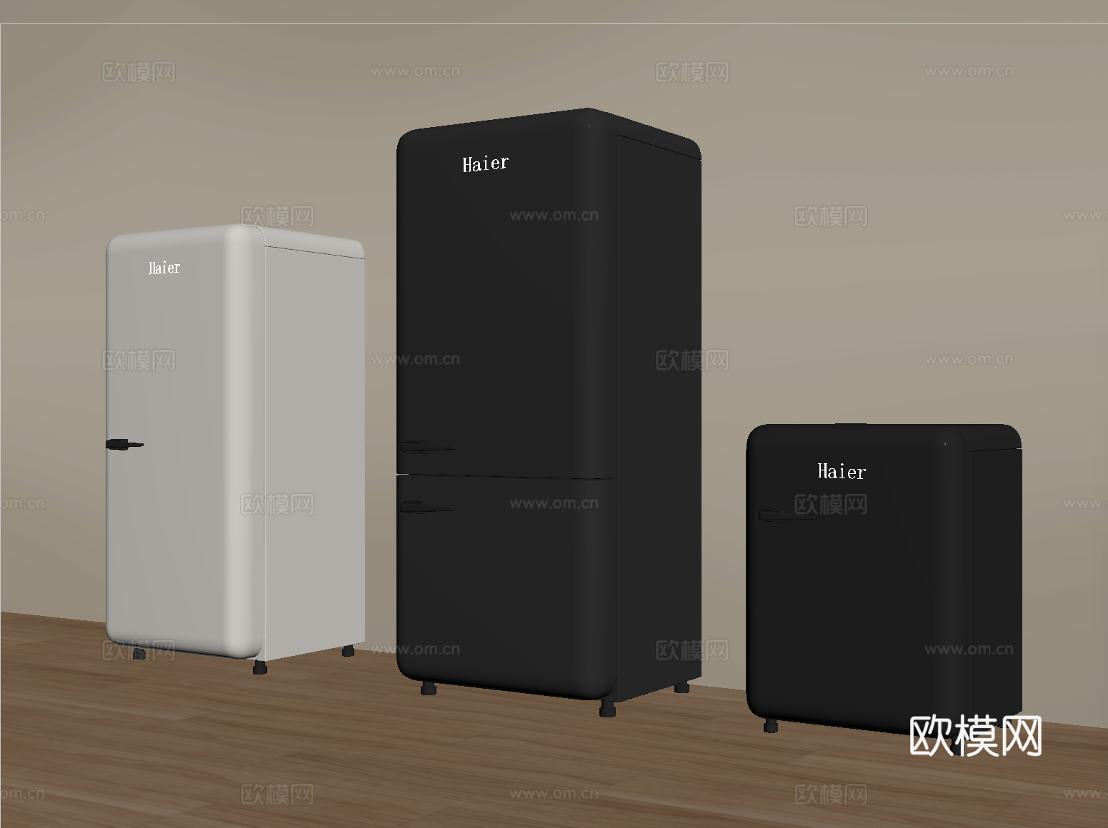 现代复古小冰箱 双开门冰箱su模型