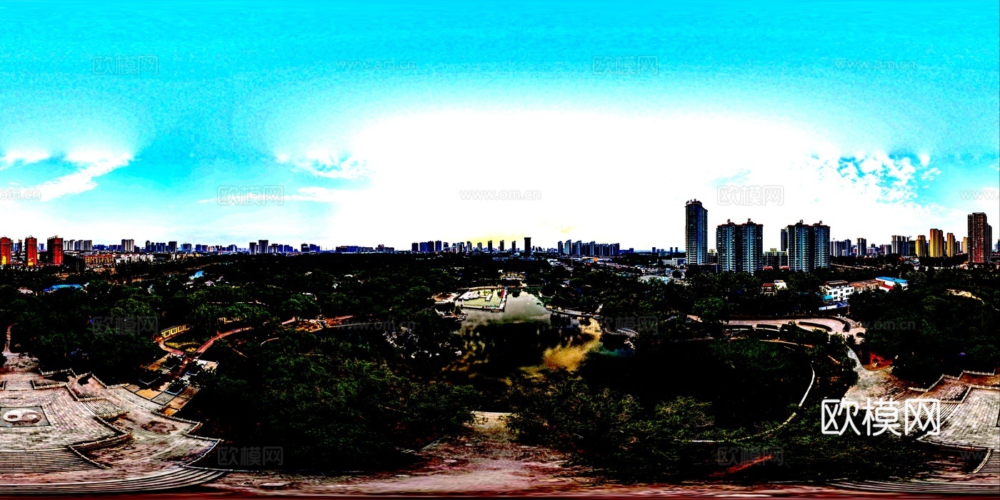 白天城市生态公园全景