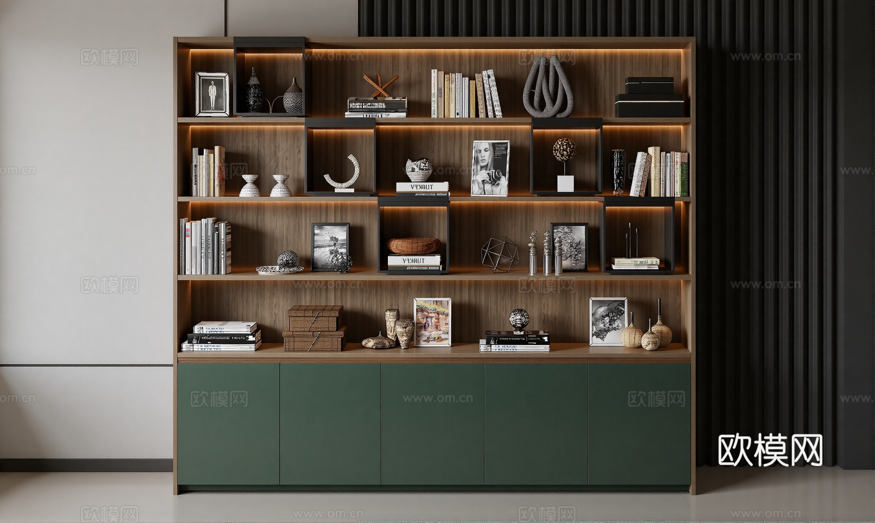 现代实木书柜su模型