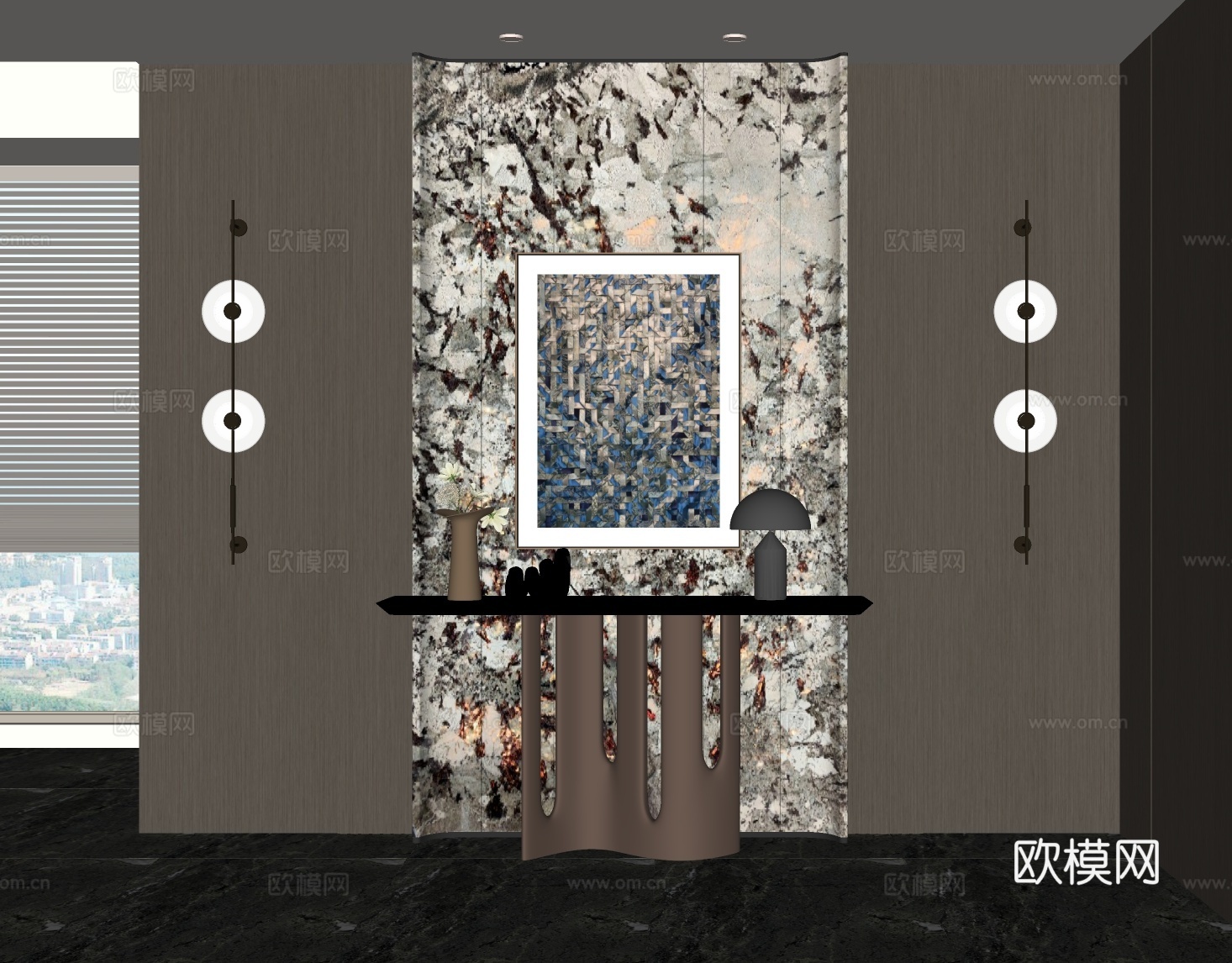 现代意式玄关 门厅 过道玄关 端景 玄关摆件 轻奢挂画su模型下载（渲染图2）