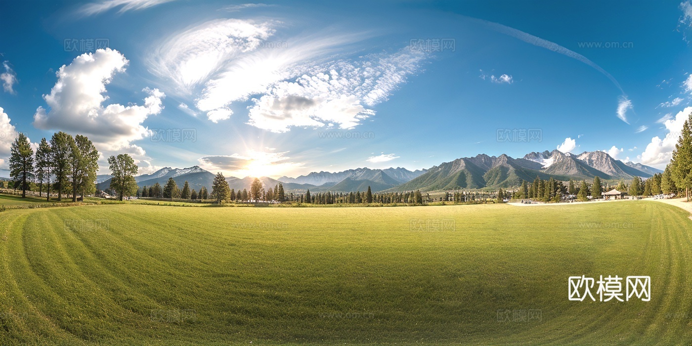 户外蓝天白云远山_草地森林_郊外森林_公园森林草坪_城市公园
