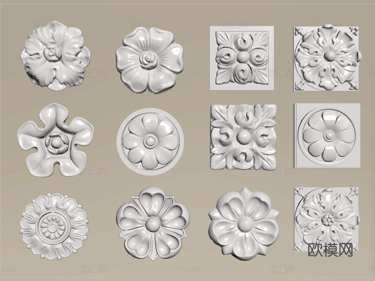 现代石膏雕花 灯盘 石膏吊灯底座su模型